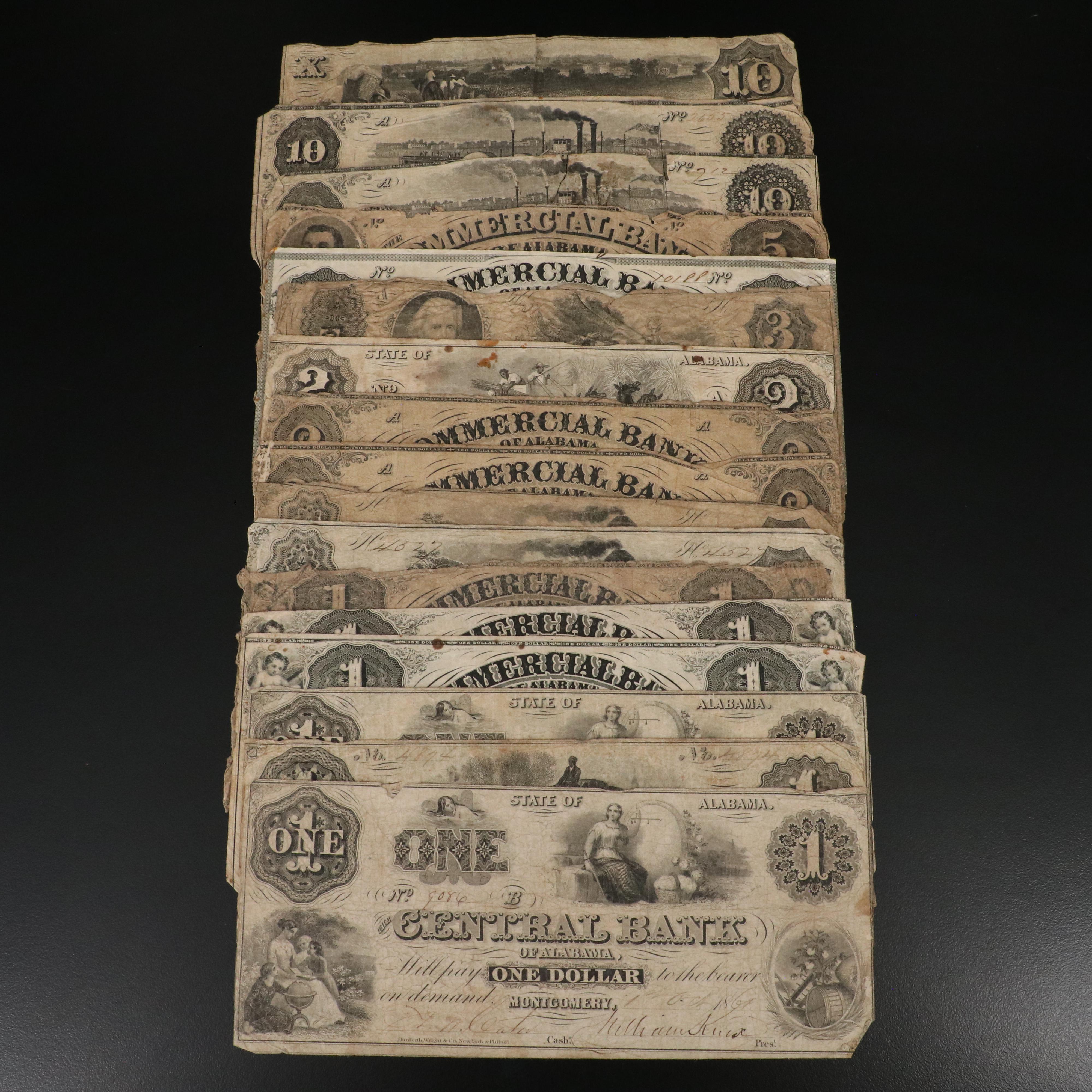 Seventeen Pieces of Civil War-Era Alabama Obsolete Currency Notes