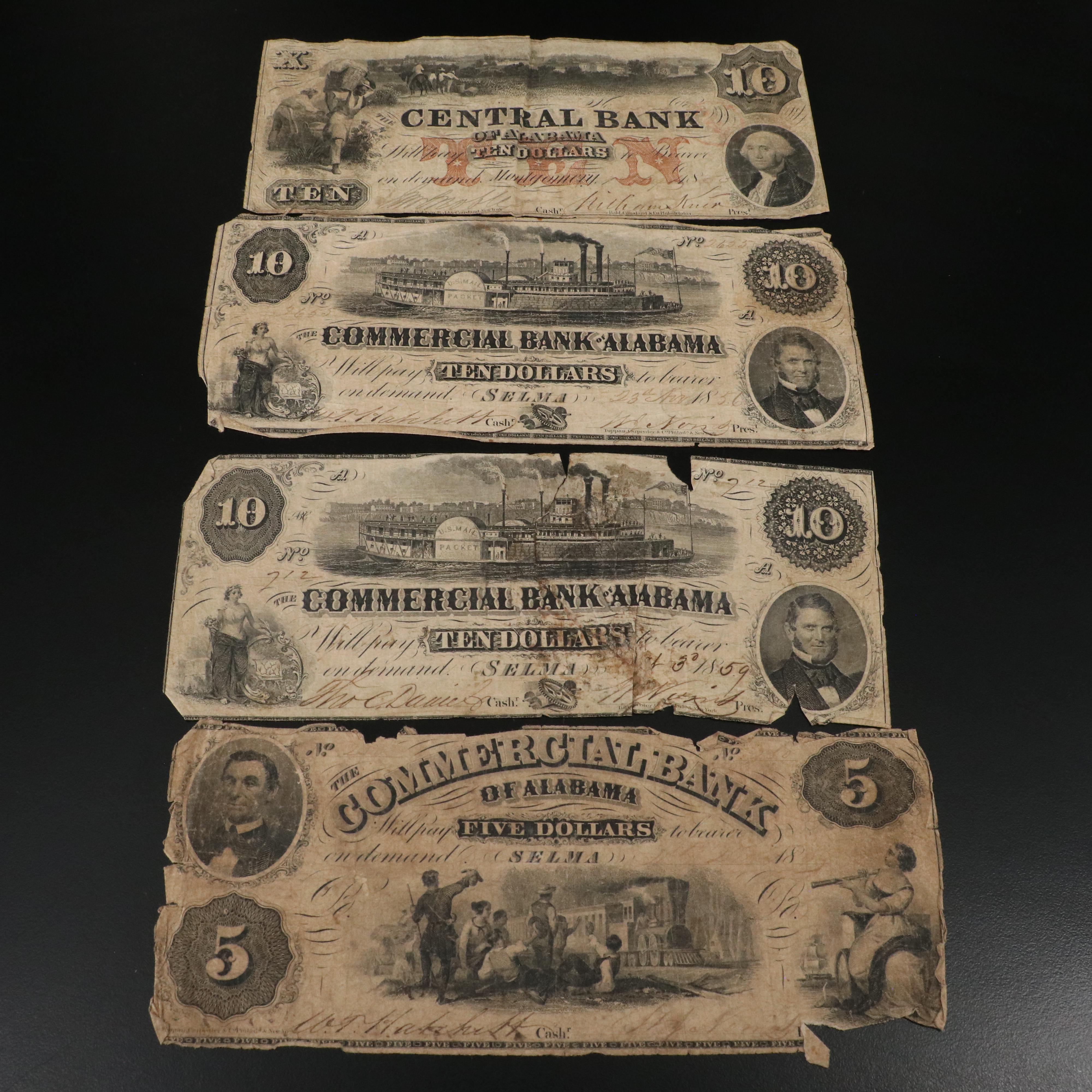 Seventeen Pieces of Civil War-Era Alabama Obsolete Currency Notes
