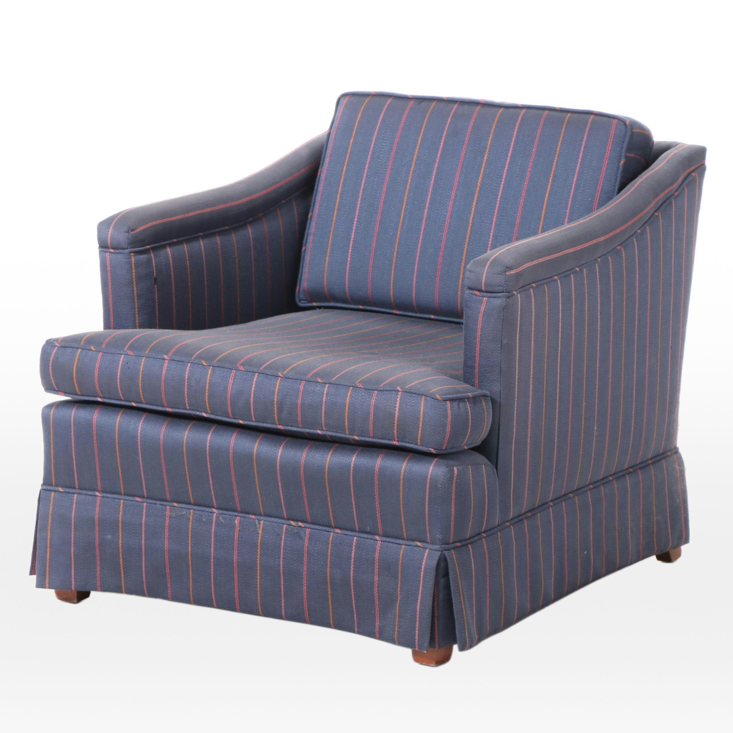 Blue Striped Upholstered Armchair, Late 20th Century