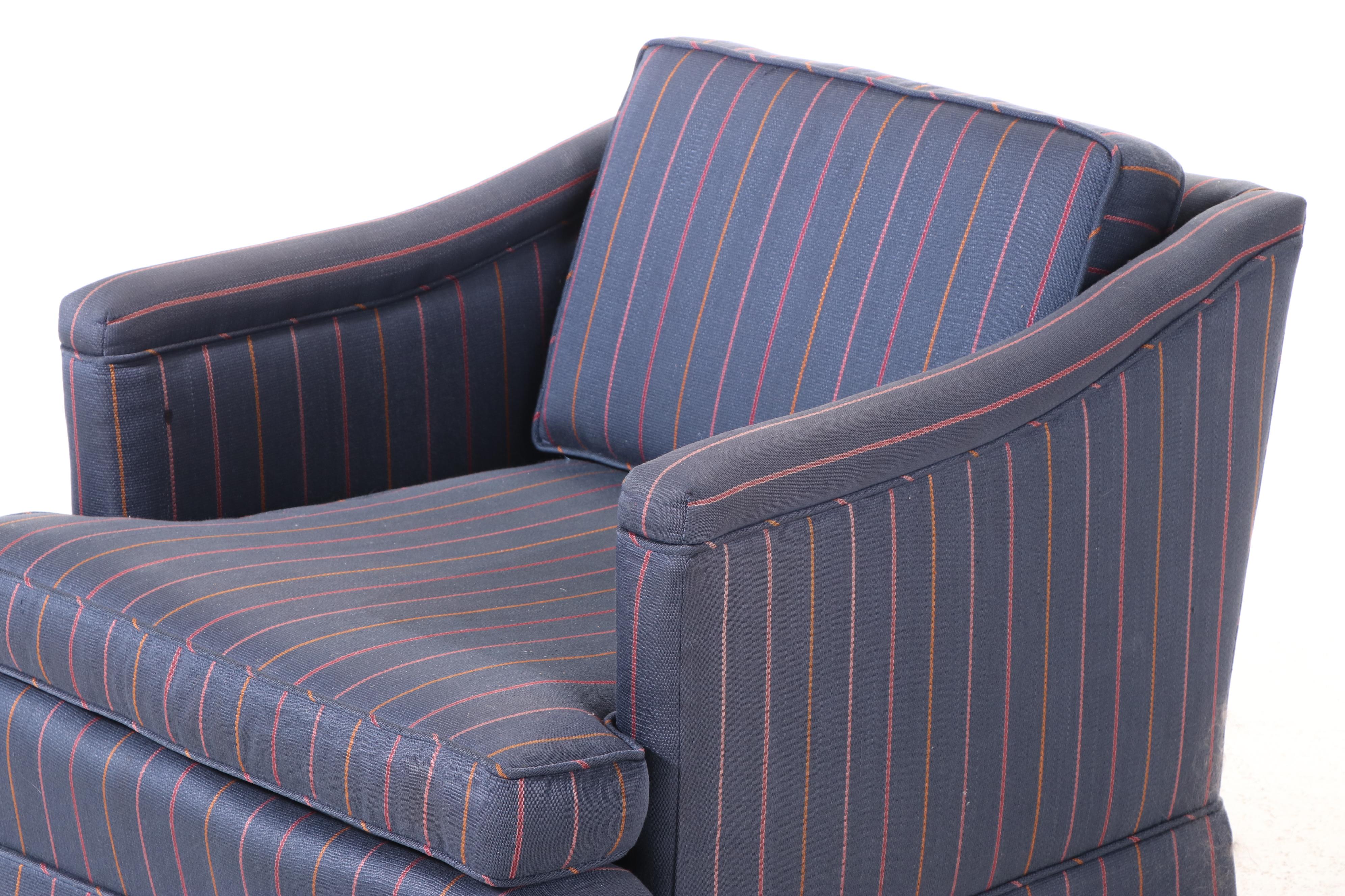 Blue Striped Upholstered Armchair, Late 20th Century