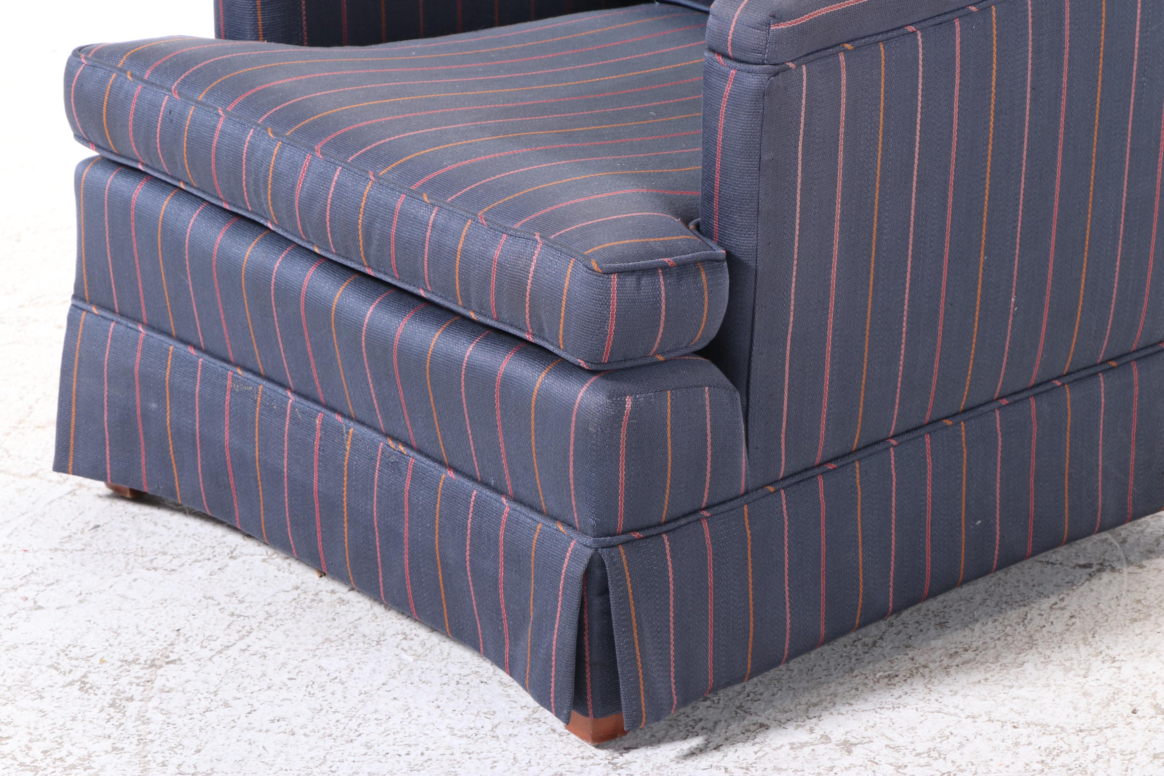 Blue Striped Upholstered Armchair, Late 20th Century