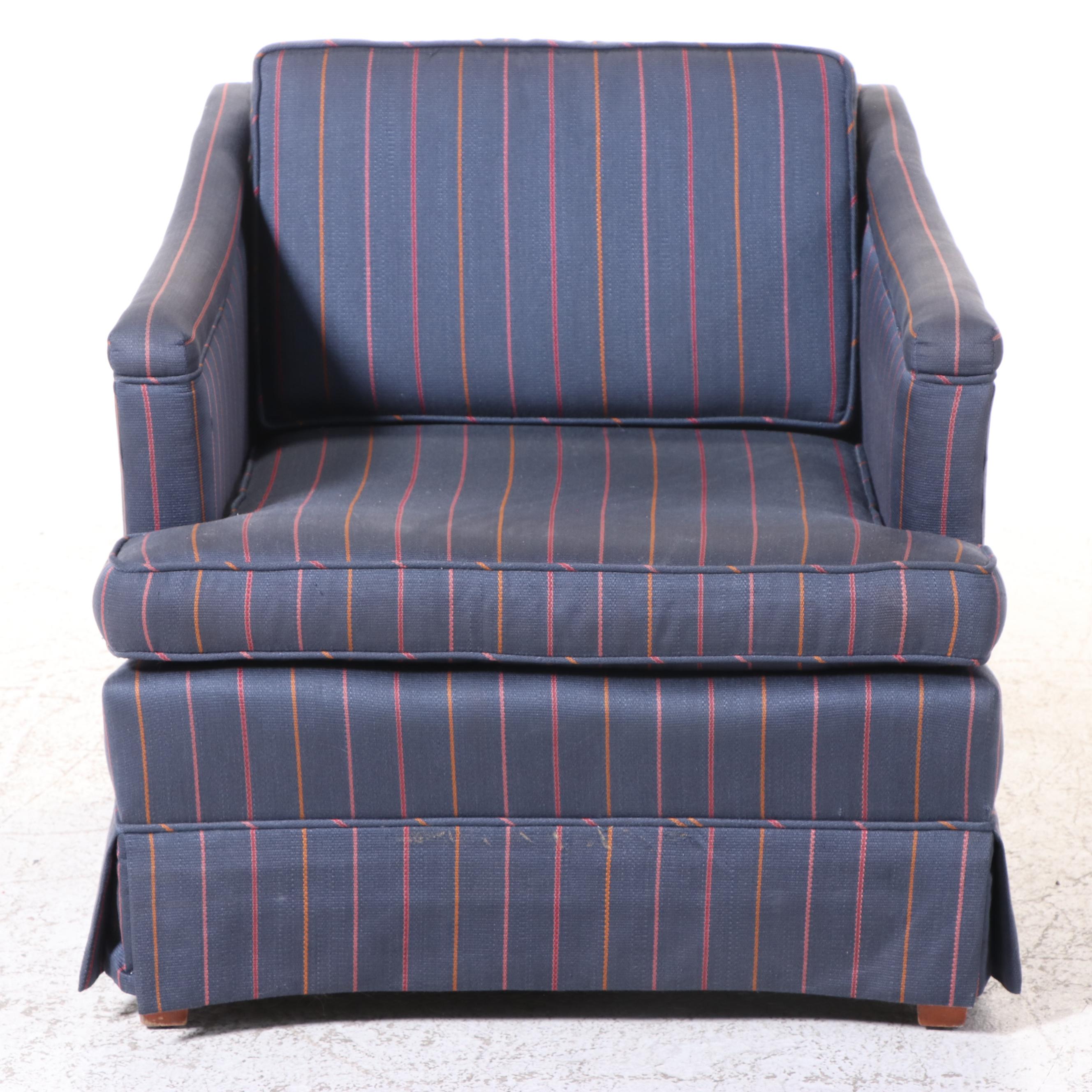 Blue Striped Upholstered Armchair, Late 20th Century