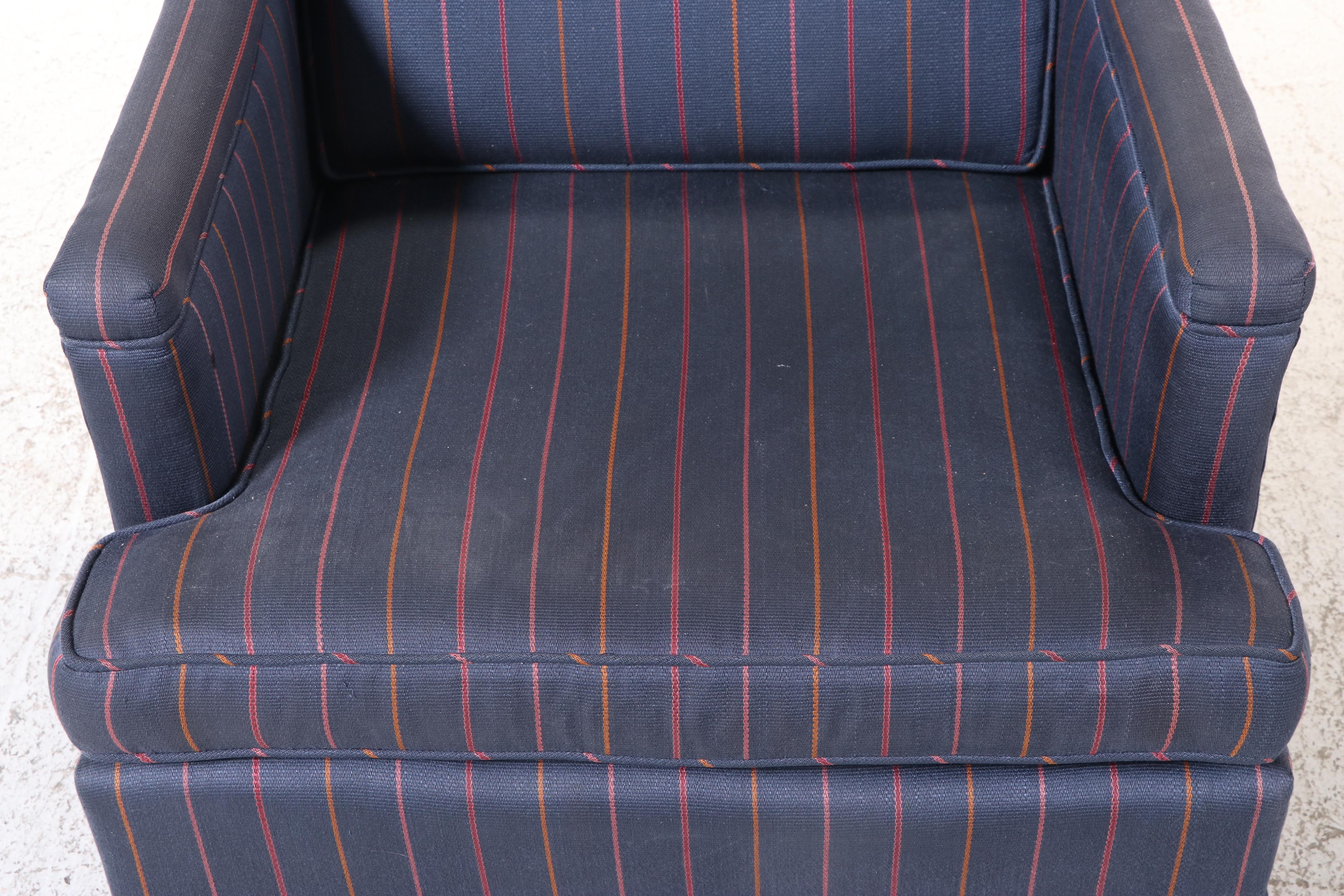 Blue Striped Upholstered Armchair, Late 20th Century
