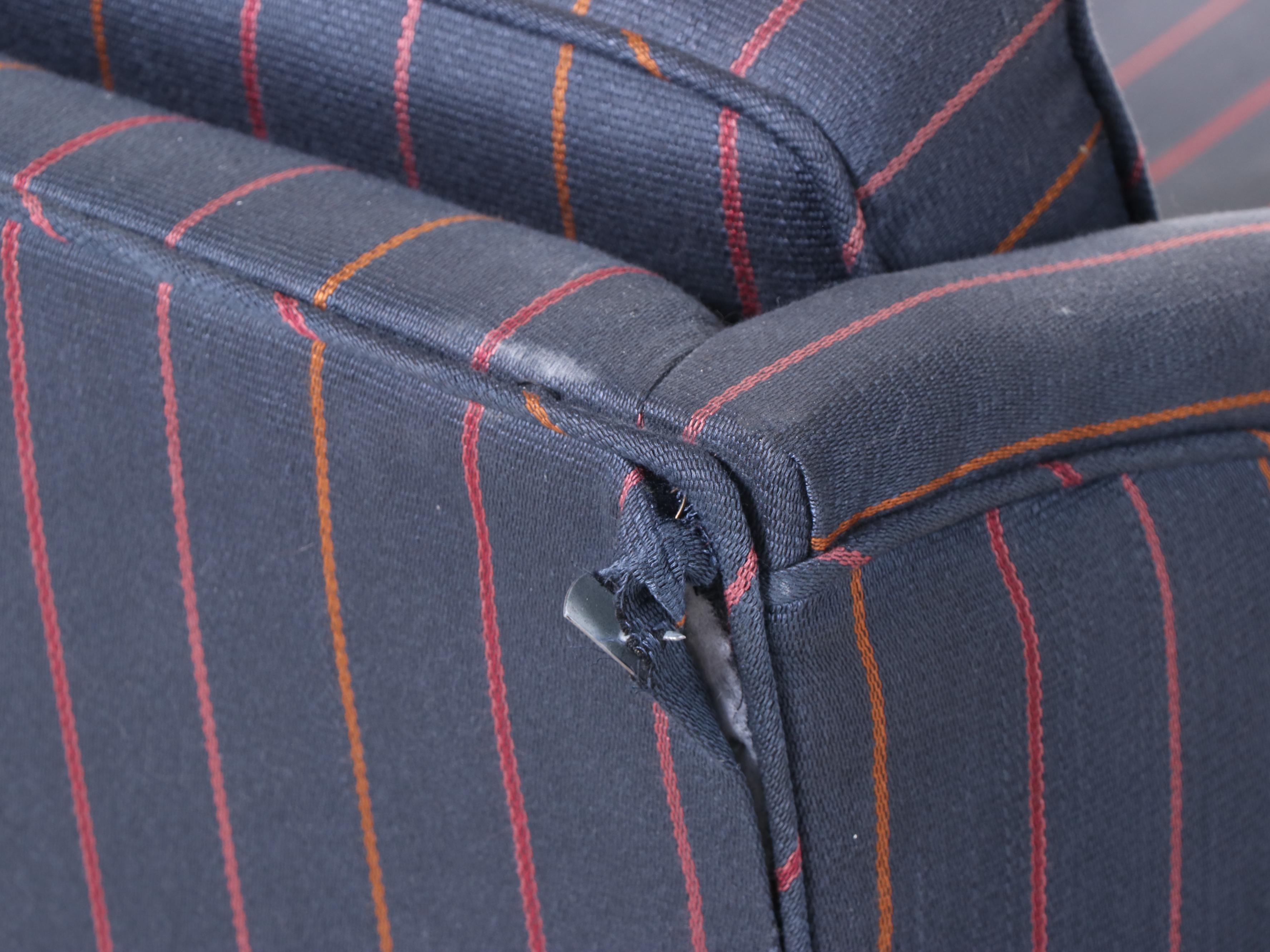 Blue Striped Upholstered Armchair, Late 20th Century