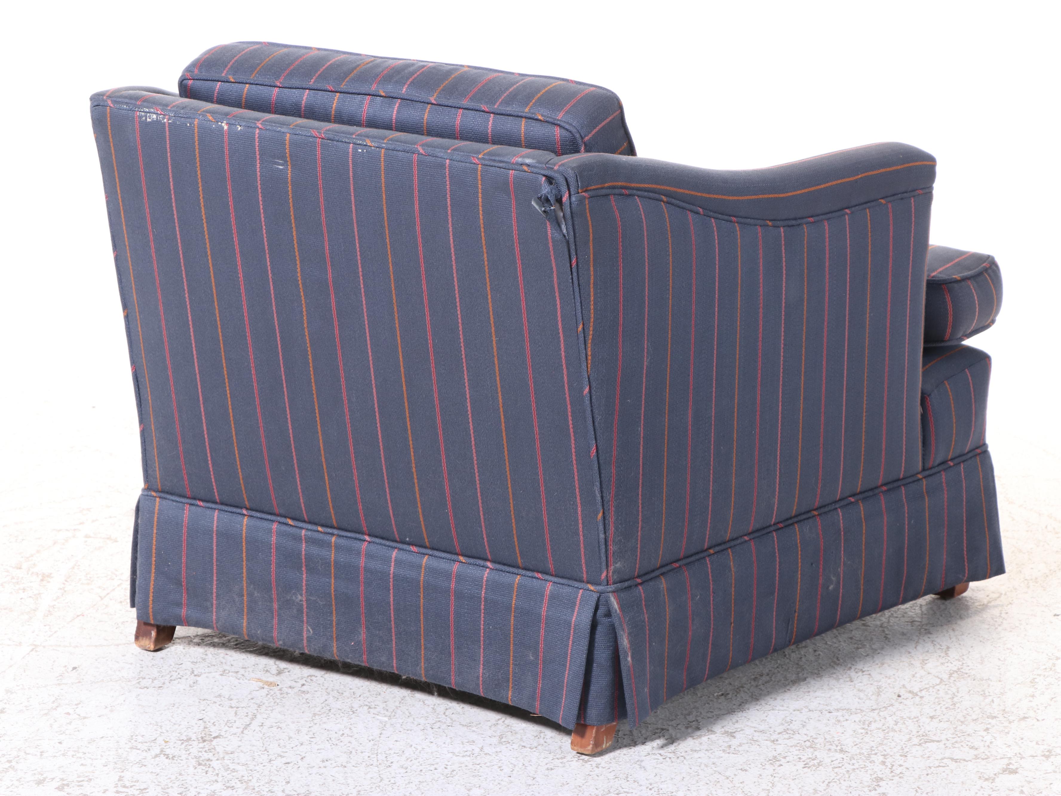 Blue Striped Upholstered Armchair, Late 20th Century