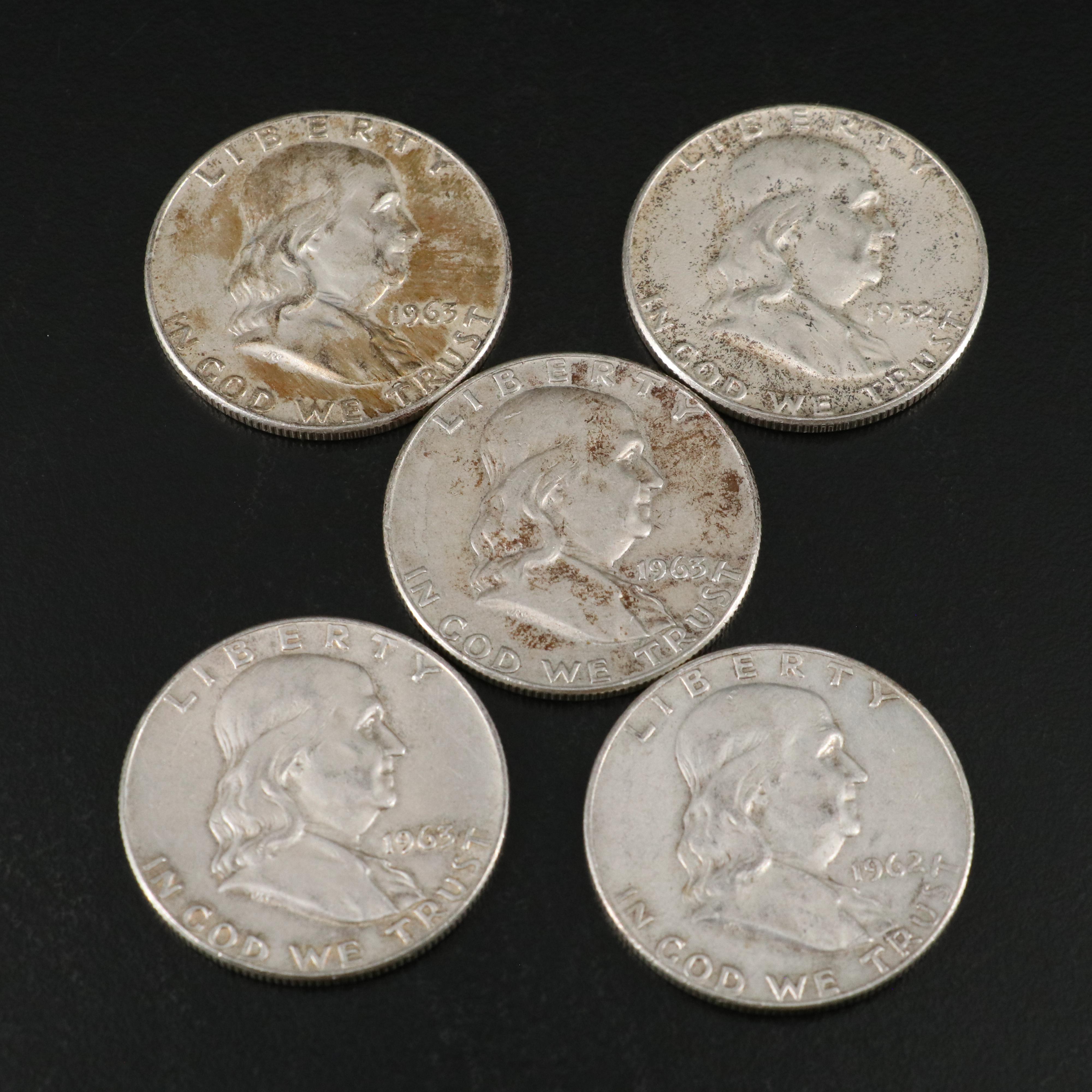 Twenty-Six Mixed Date, Franklin Silver Half Dollars