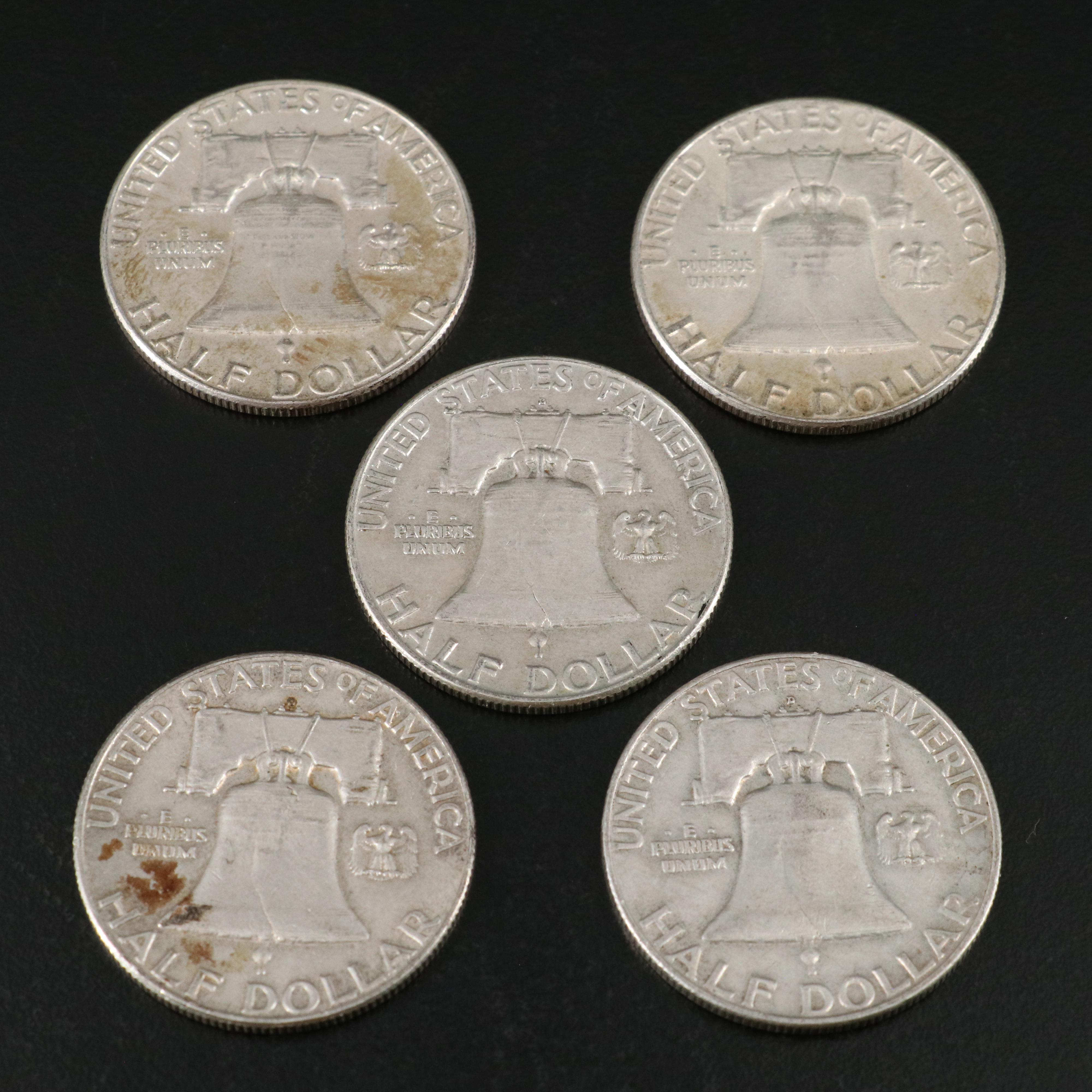 Twenty-Six Mixed Date, Franklin Silver Half Dollars