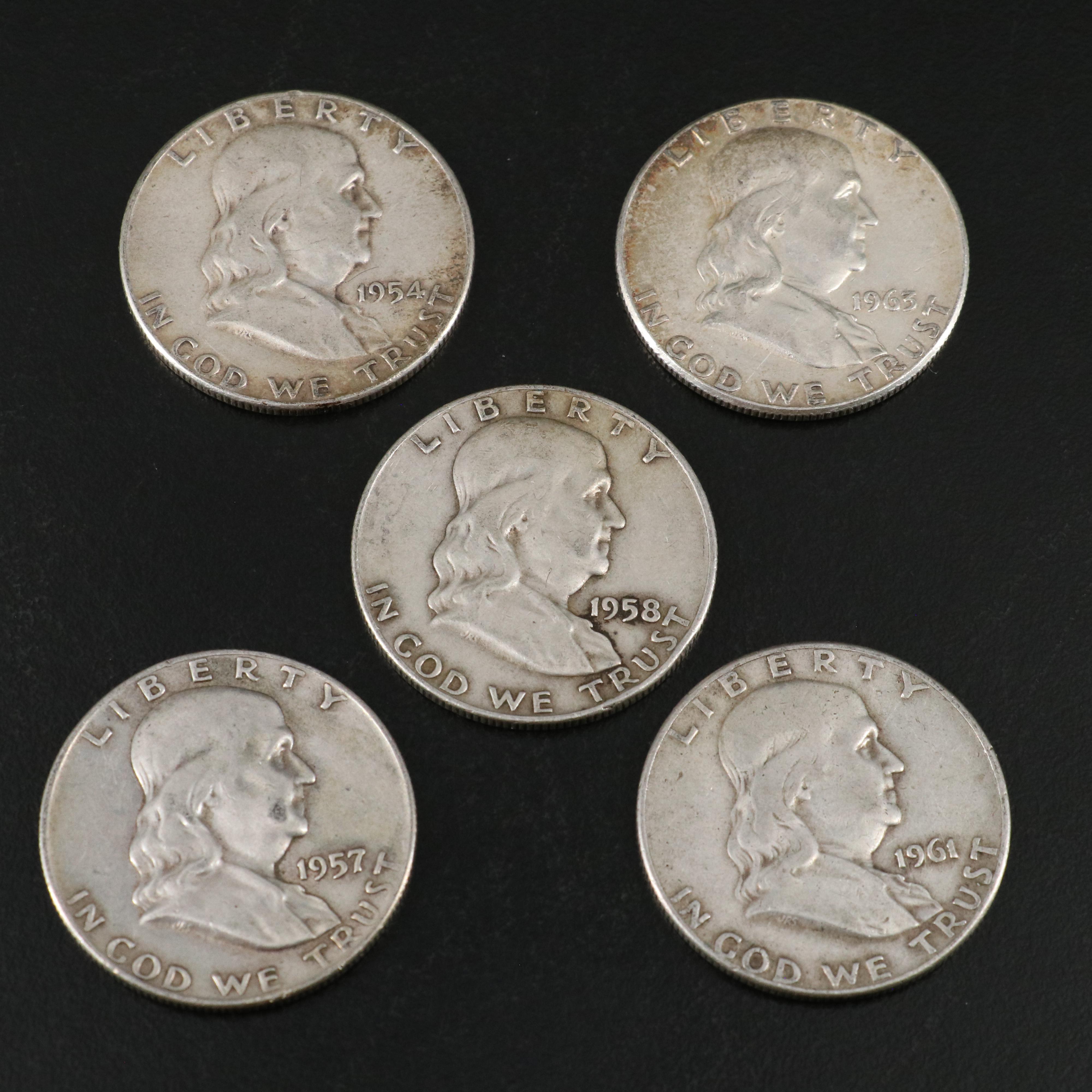 Twenty-Six Mixed Date, Franklin Silver Half Dollars