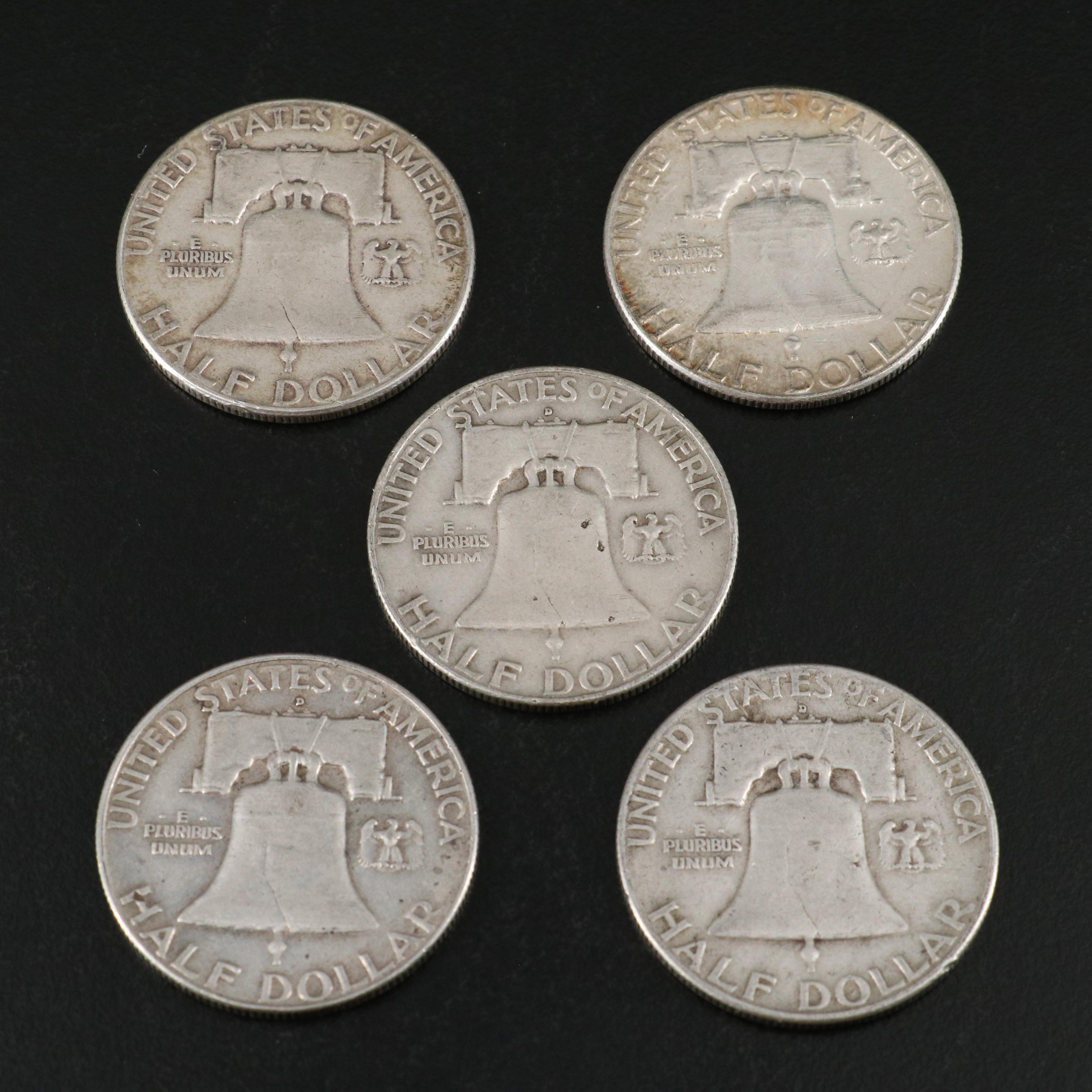 Twenty-Six Mixed Date, Franklin Silver Half Dollars