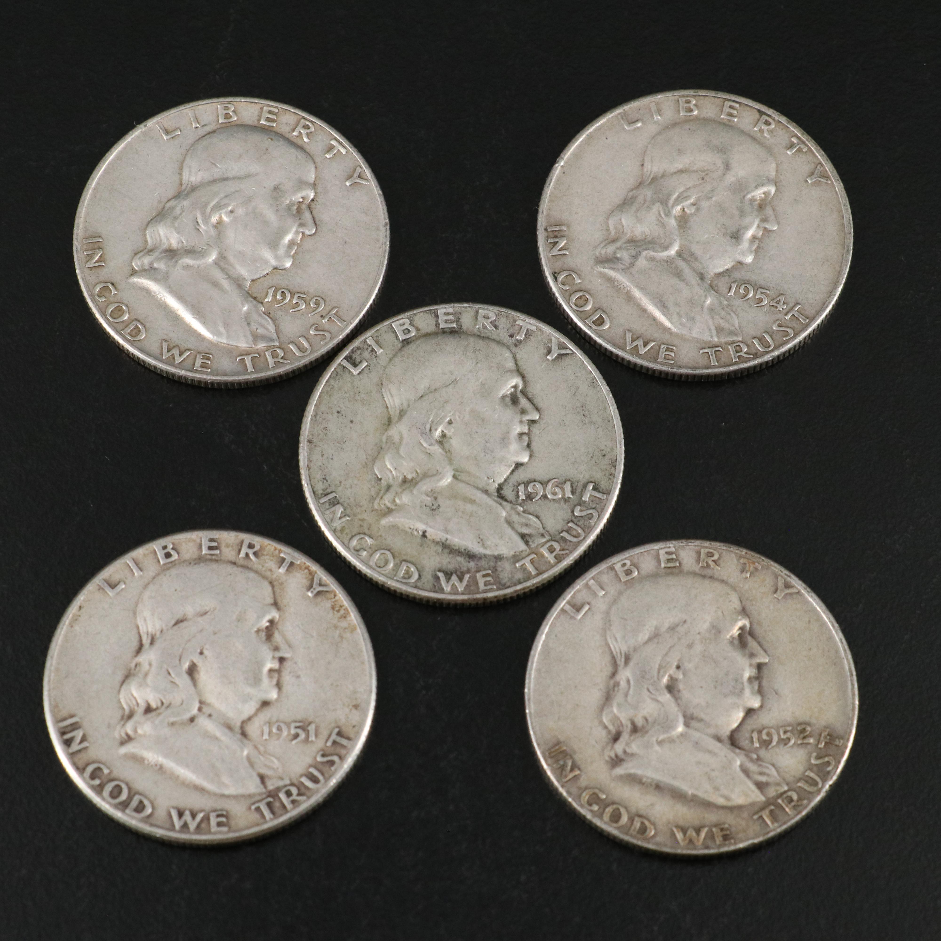 Twenty-Six Mixed Date, Franklin Silver Half Dollars