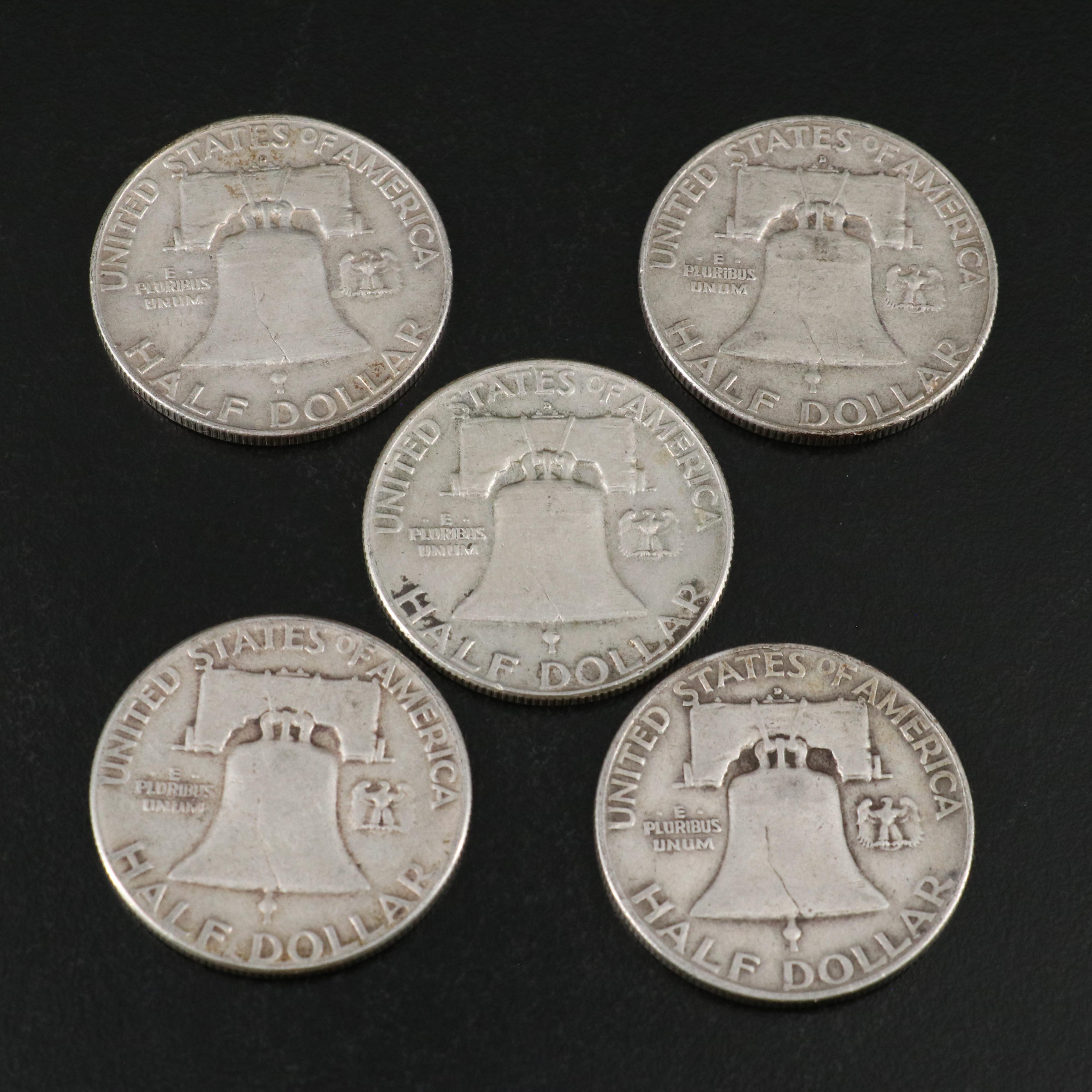 Twenty-Six Mixed Date, Franklin Silver Half Dollars