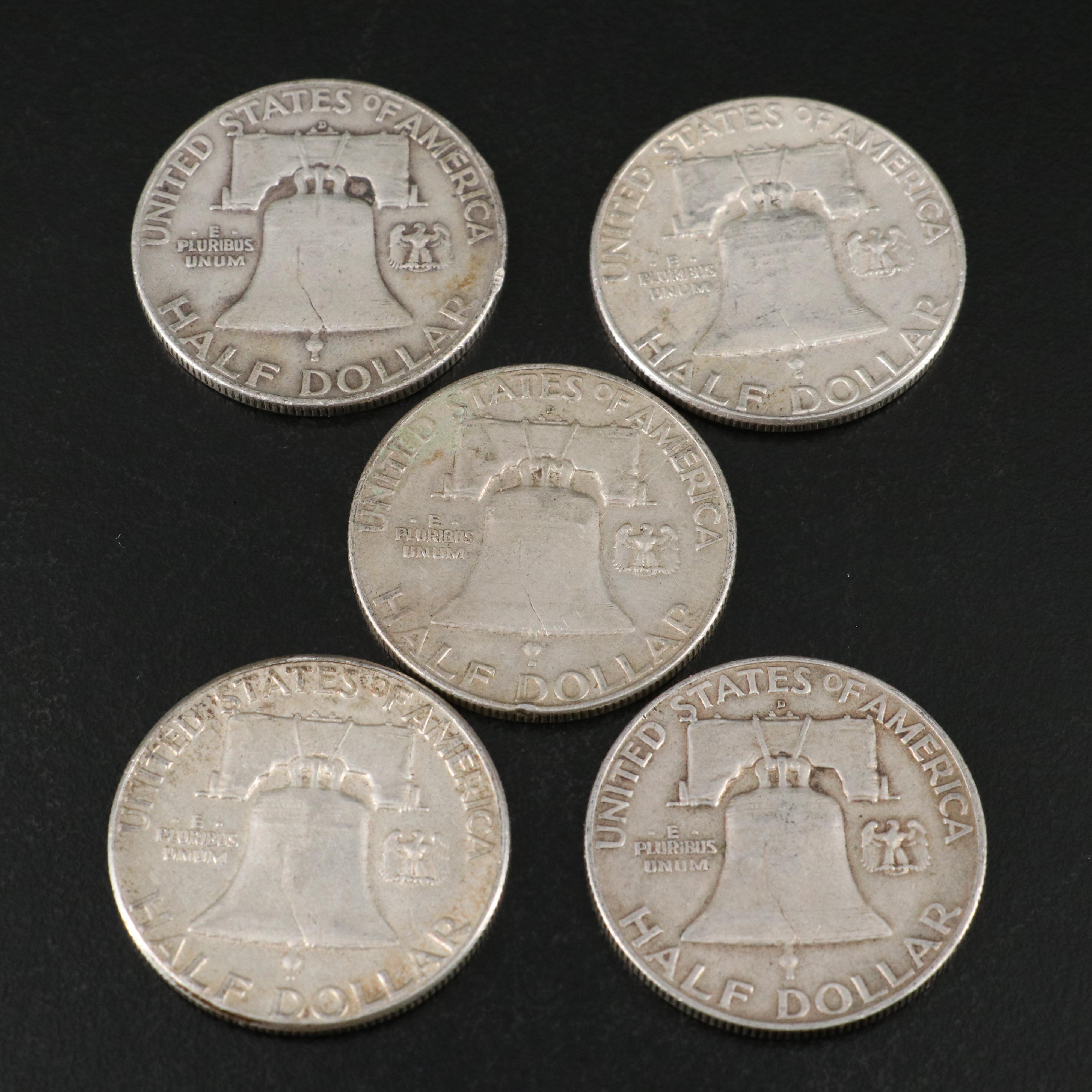 Twenty-Six Mixed Date, Franklin Silver Half Dollars