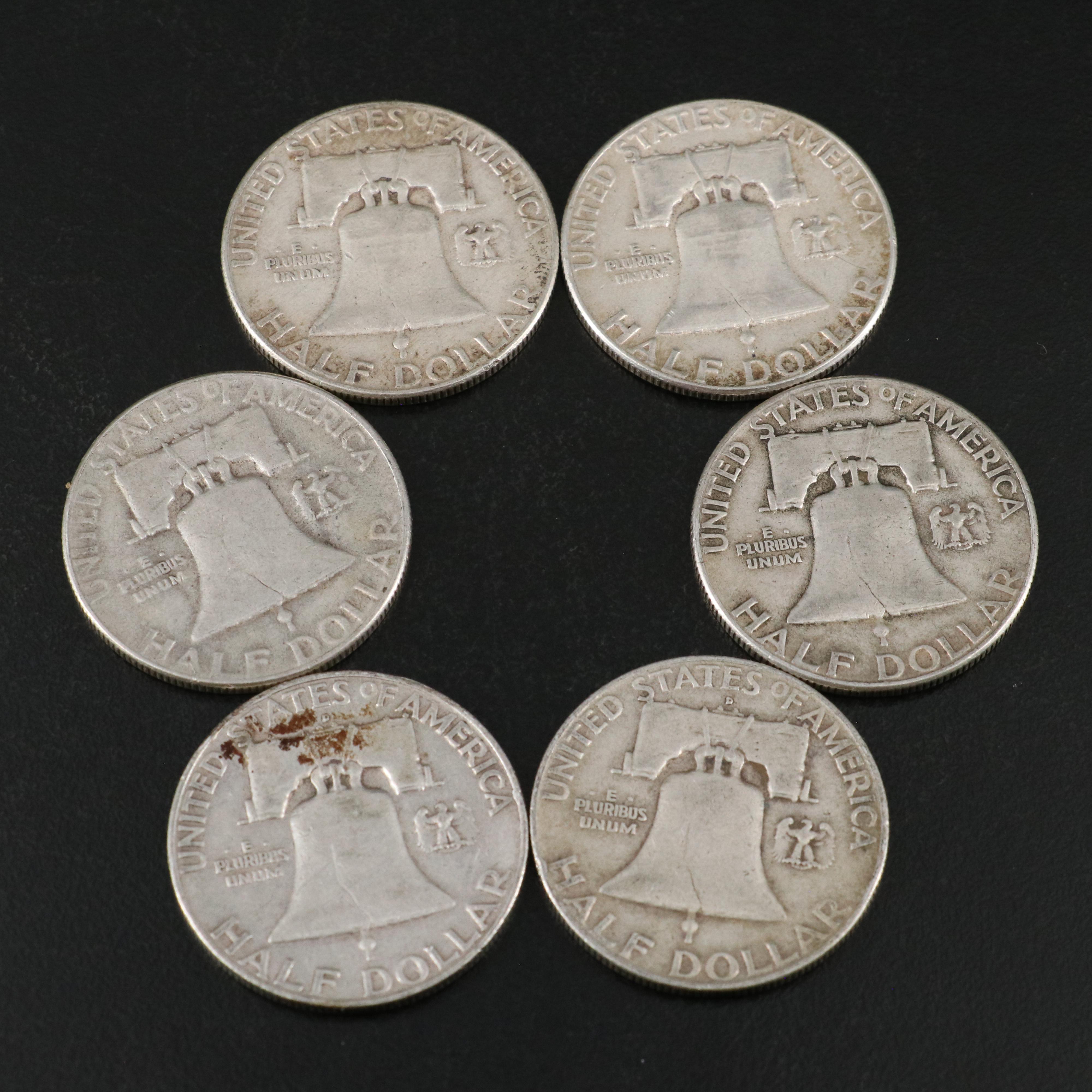 Twenty-Six Mixed Date, Franklin Silver Half Dollars