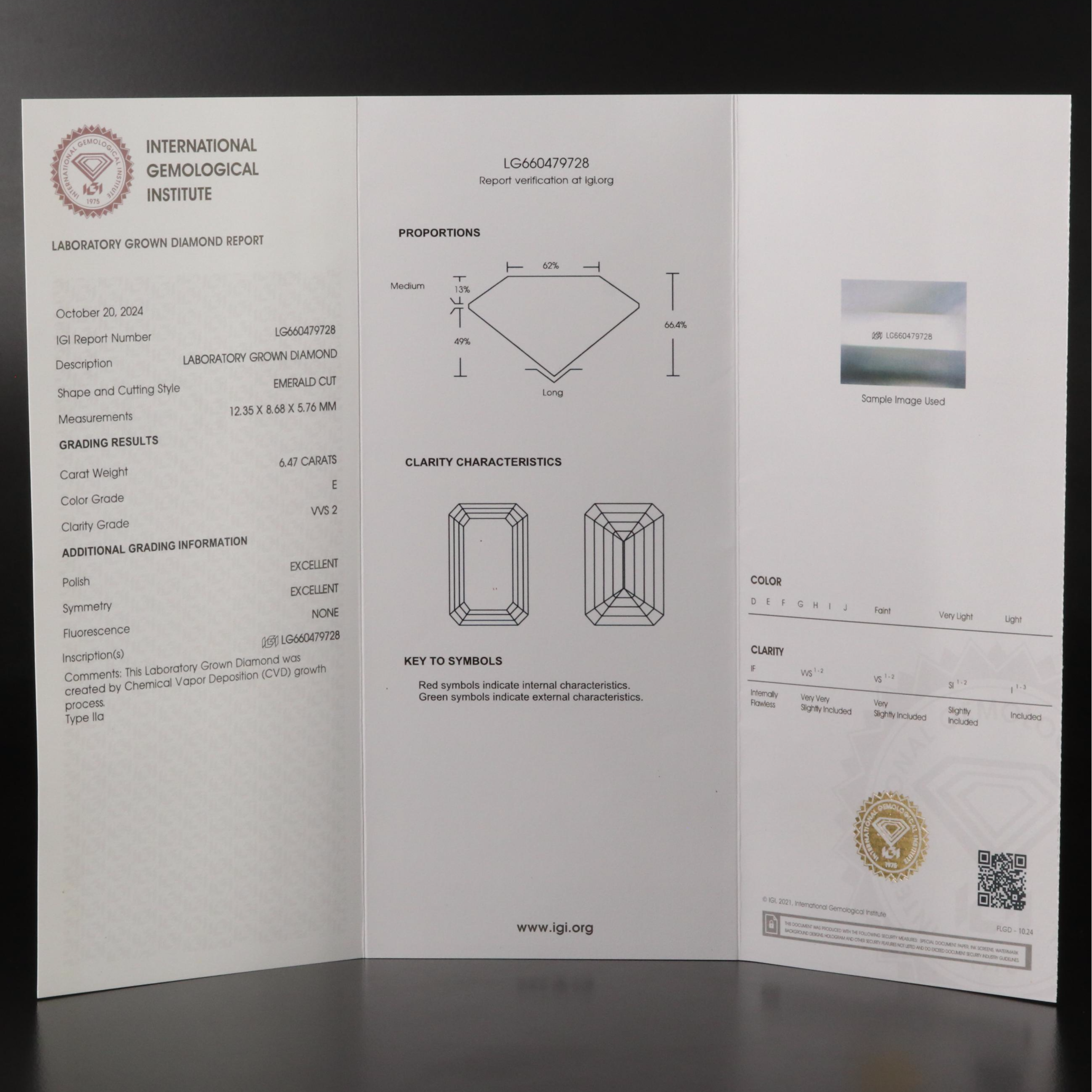 Platinum 6.47 CT Lab Grown Diamond Solitaire Ring with IGI Report