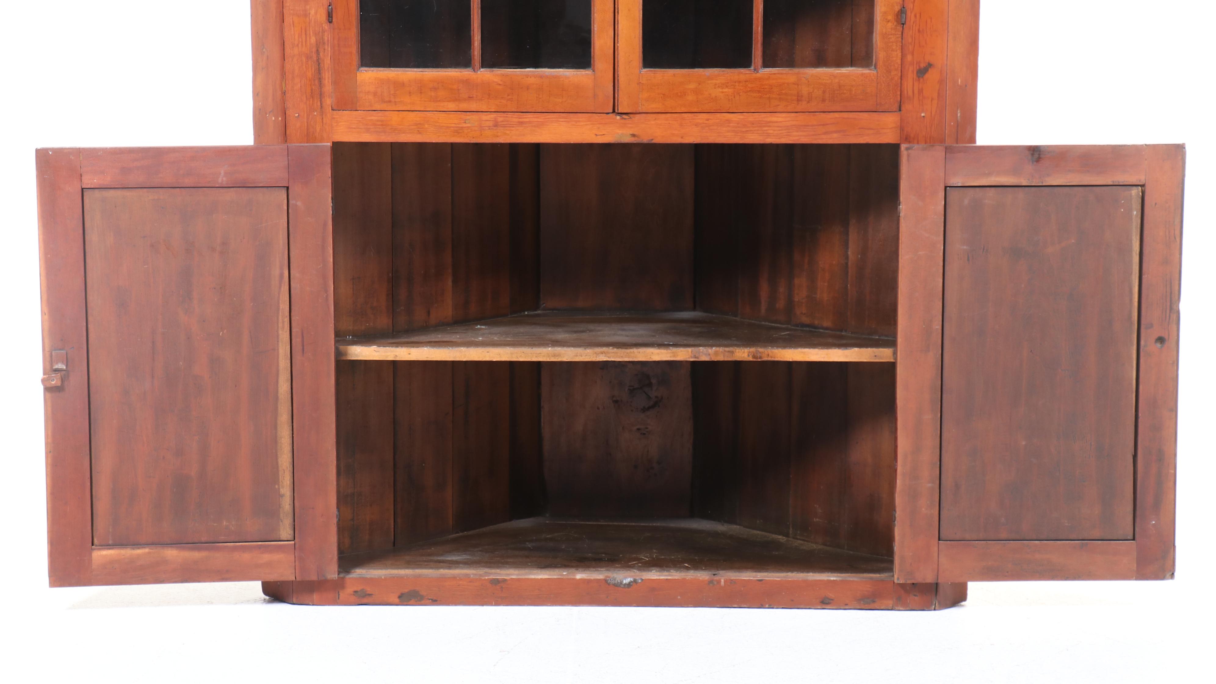 American Cherrywood Sixteen-Light Corner Cupboard, Early to Mid-19th Century