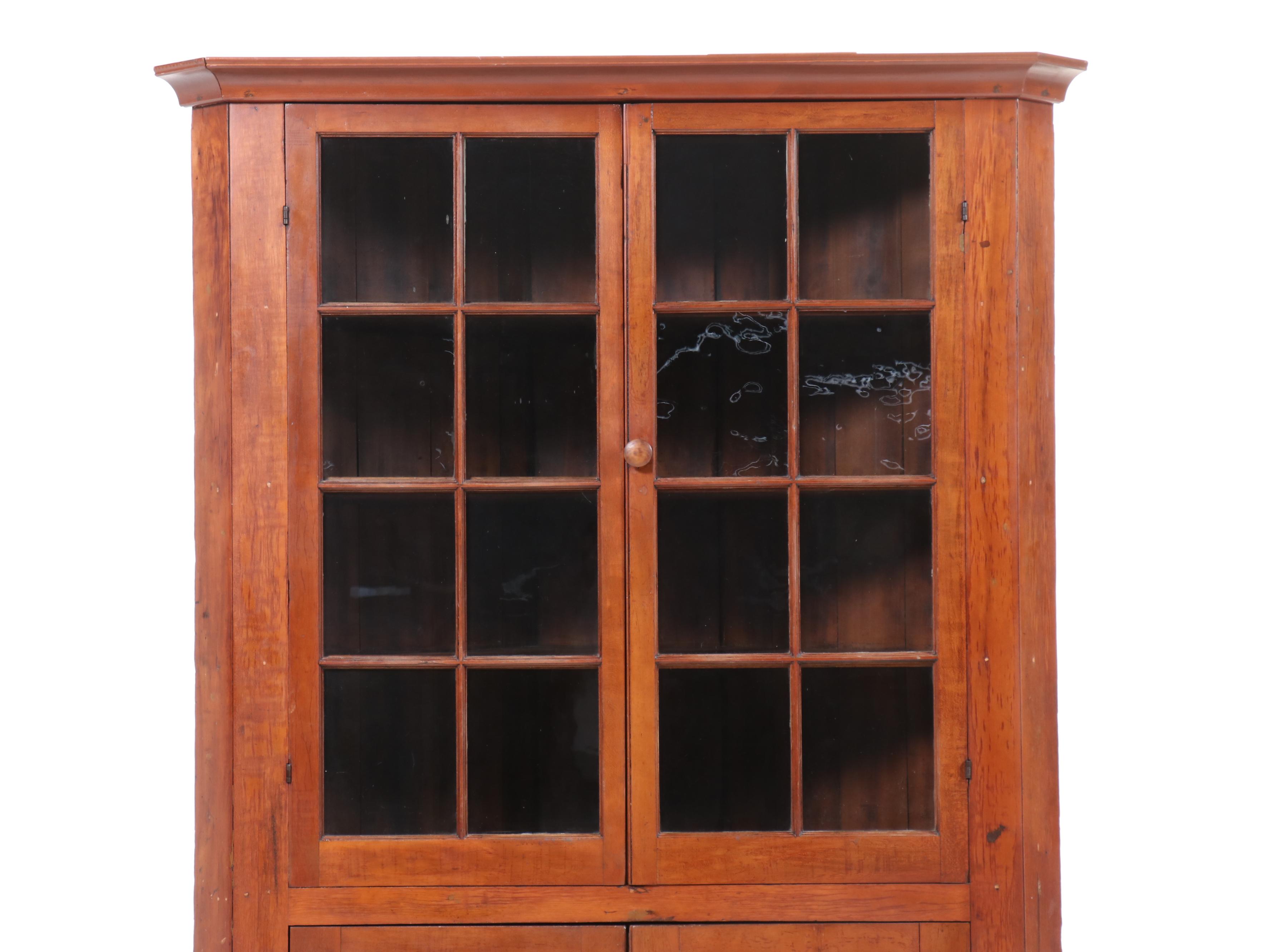 American Cherrywood Sixteen-Light Corner Cupboard, Early to Mid-19th Century