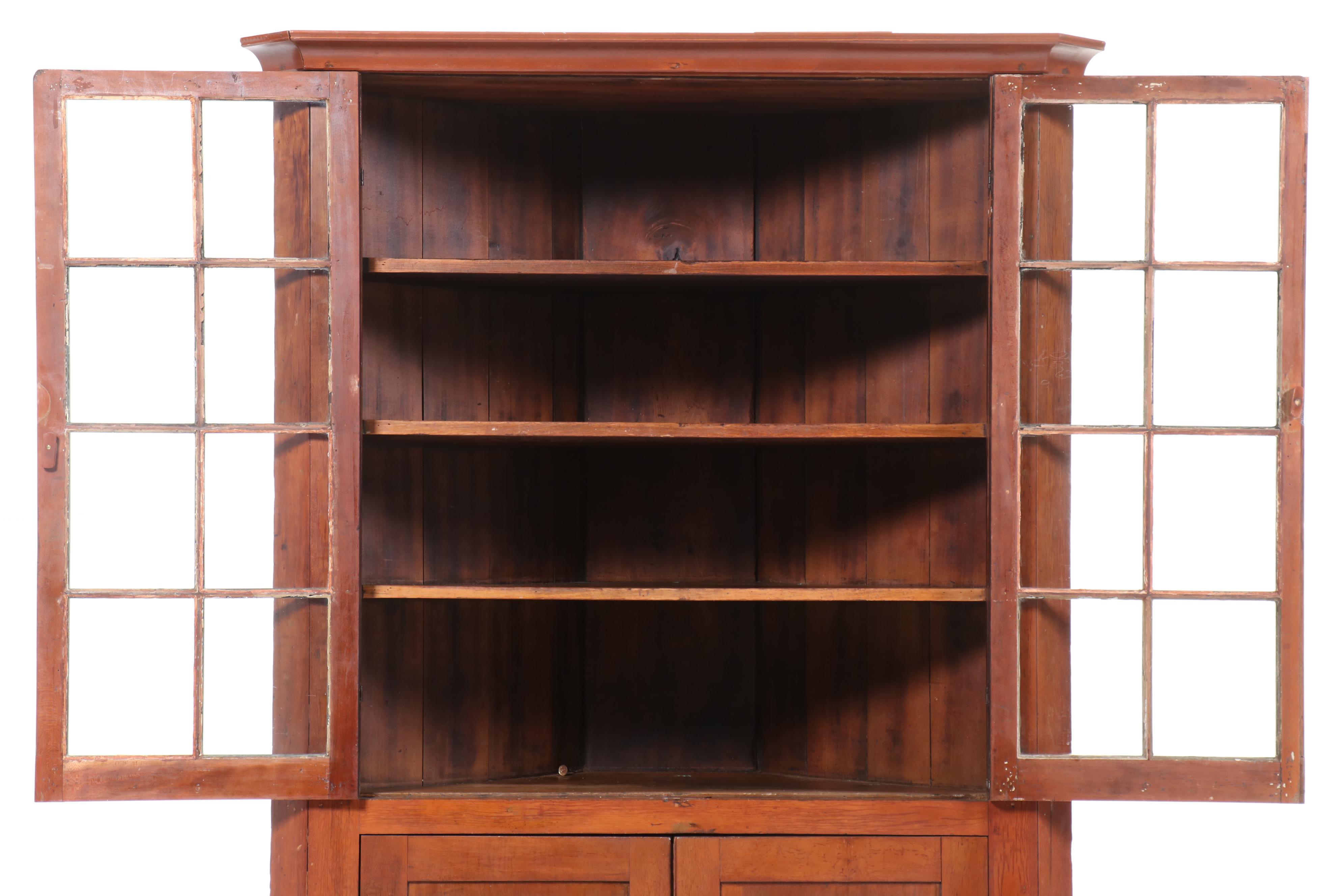 American Cherrywood Sixteen-Light Corner Cupboard, Early to Mid-19th Century