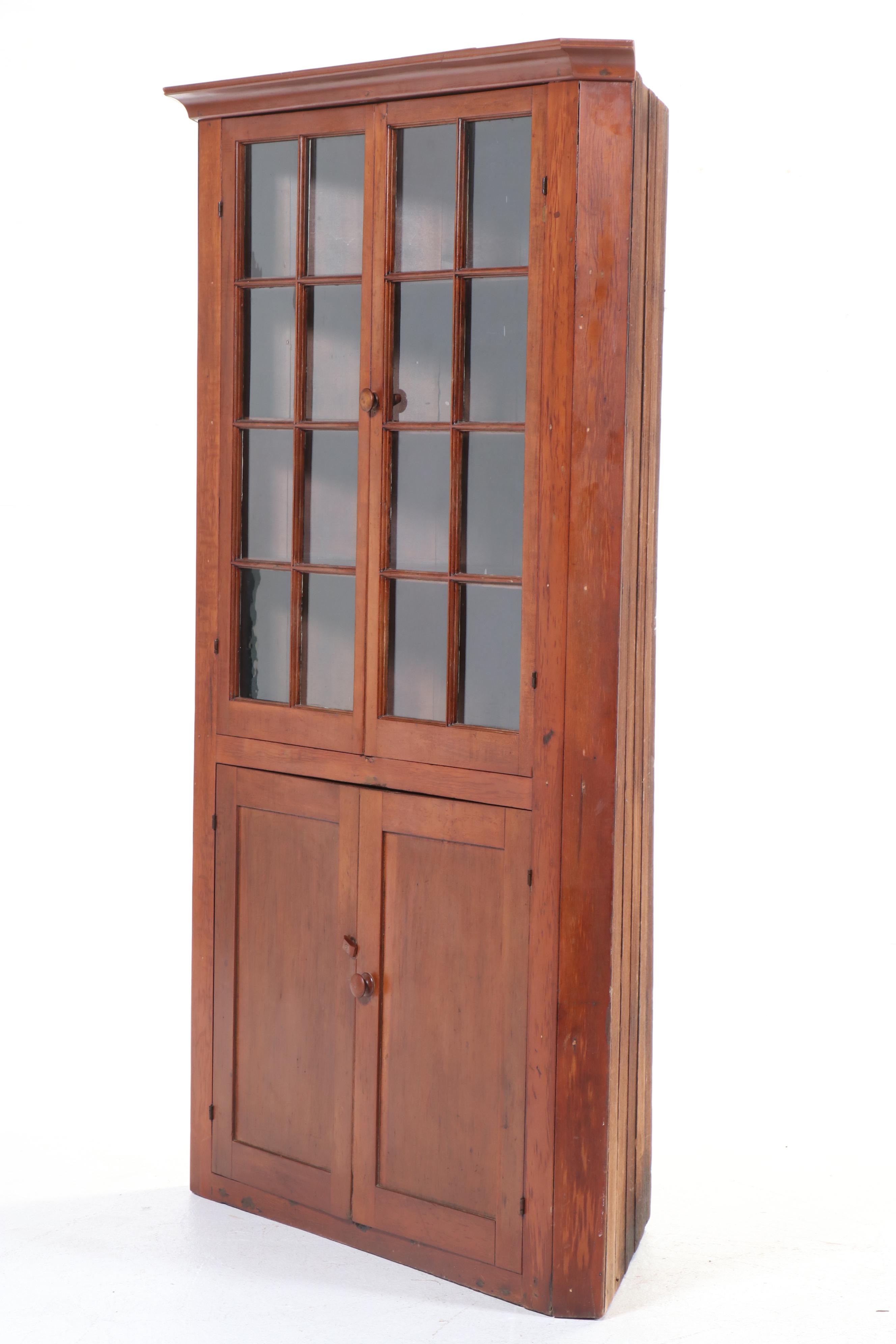 American Cherrywood Sixteen-Light Corner Cupboard, Early to Mid-19th Century