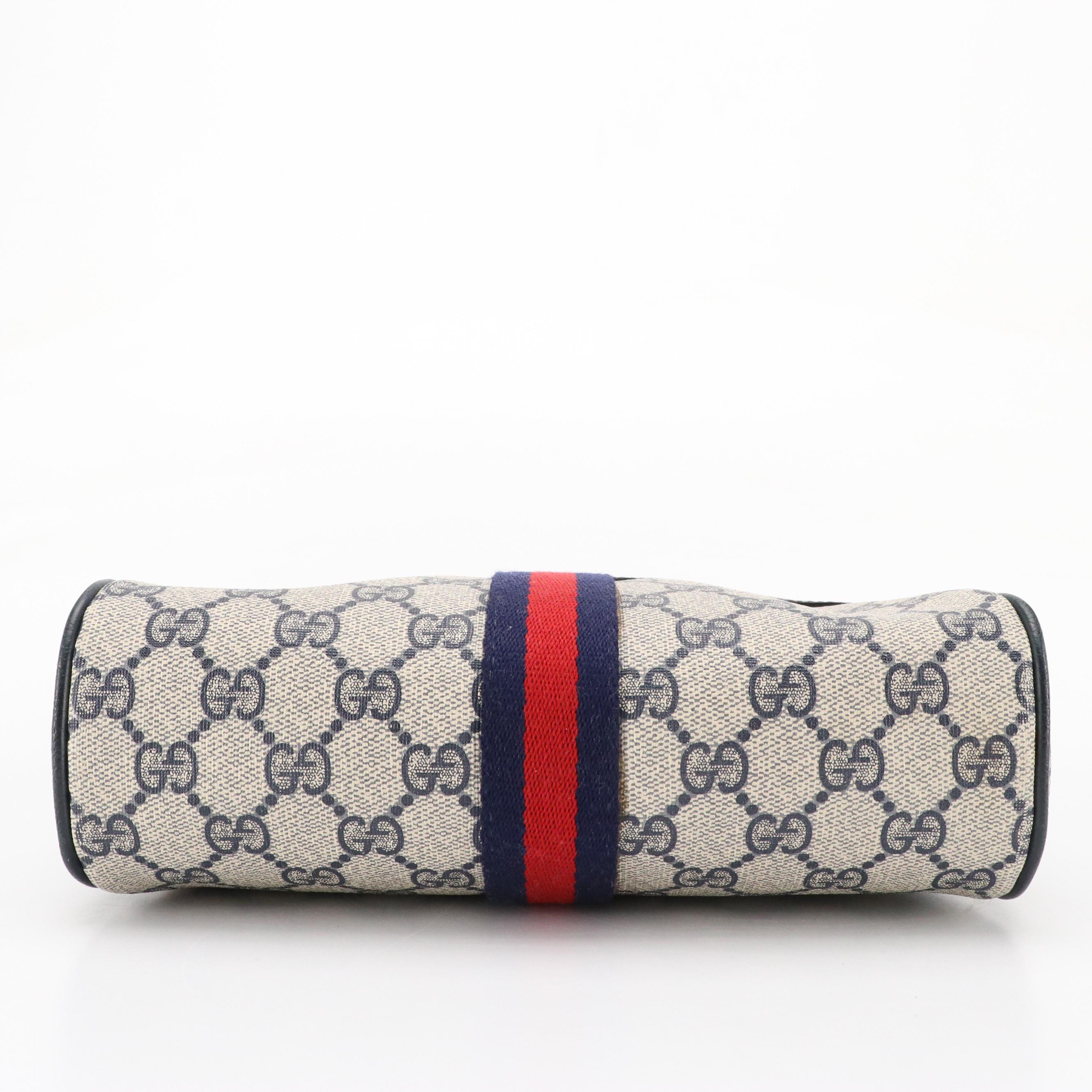 Gucci Accessory Collection GG Supreme Crossbody with Navy Cinghiale Leather Trim