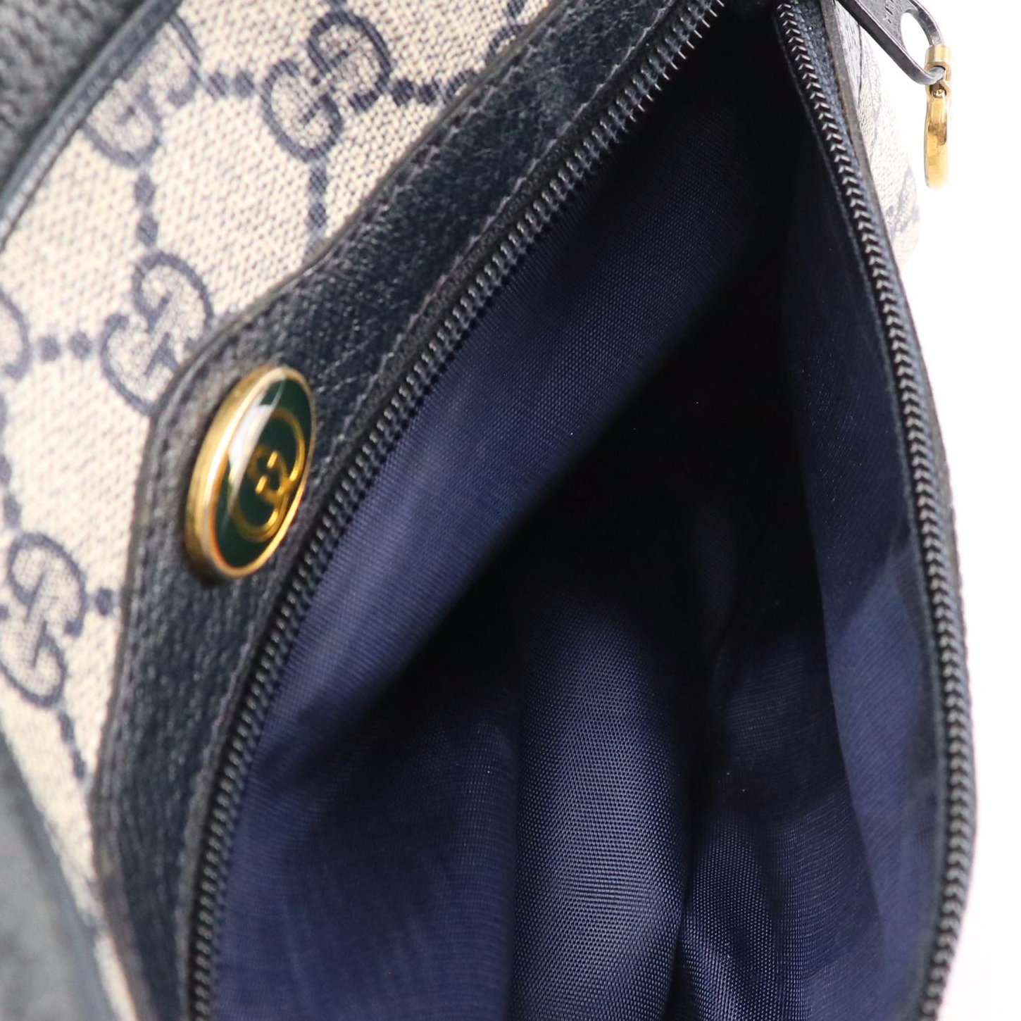 Gucci Accessory Collection GG Supreme Crossbody with Navy Cinghiale Leather Trim