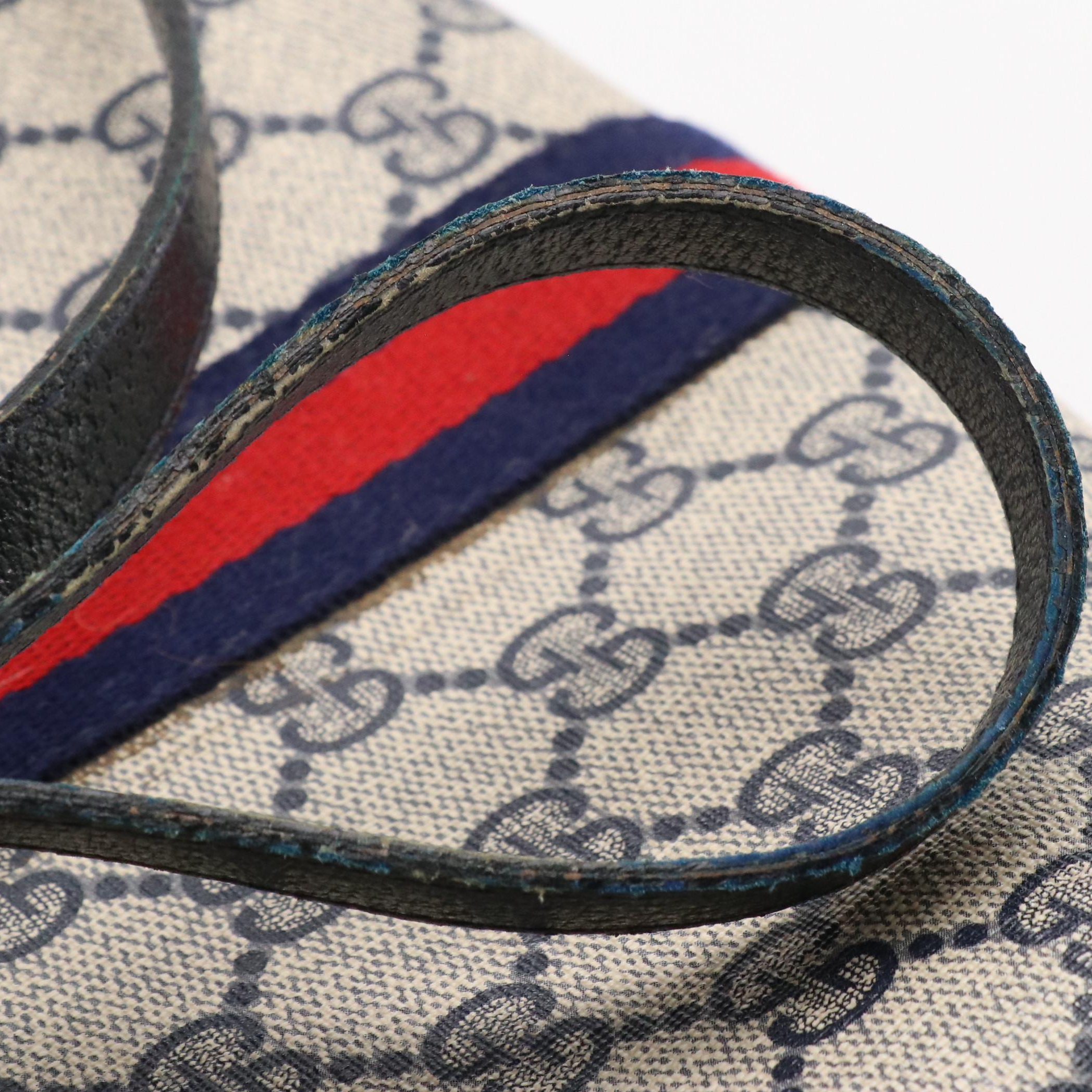 Gucci Accessory Collection GG Supreme Crossbody with Navy Cinghiale Leather Trim