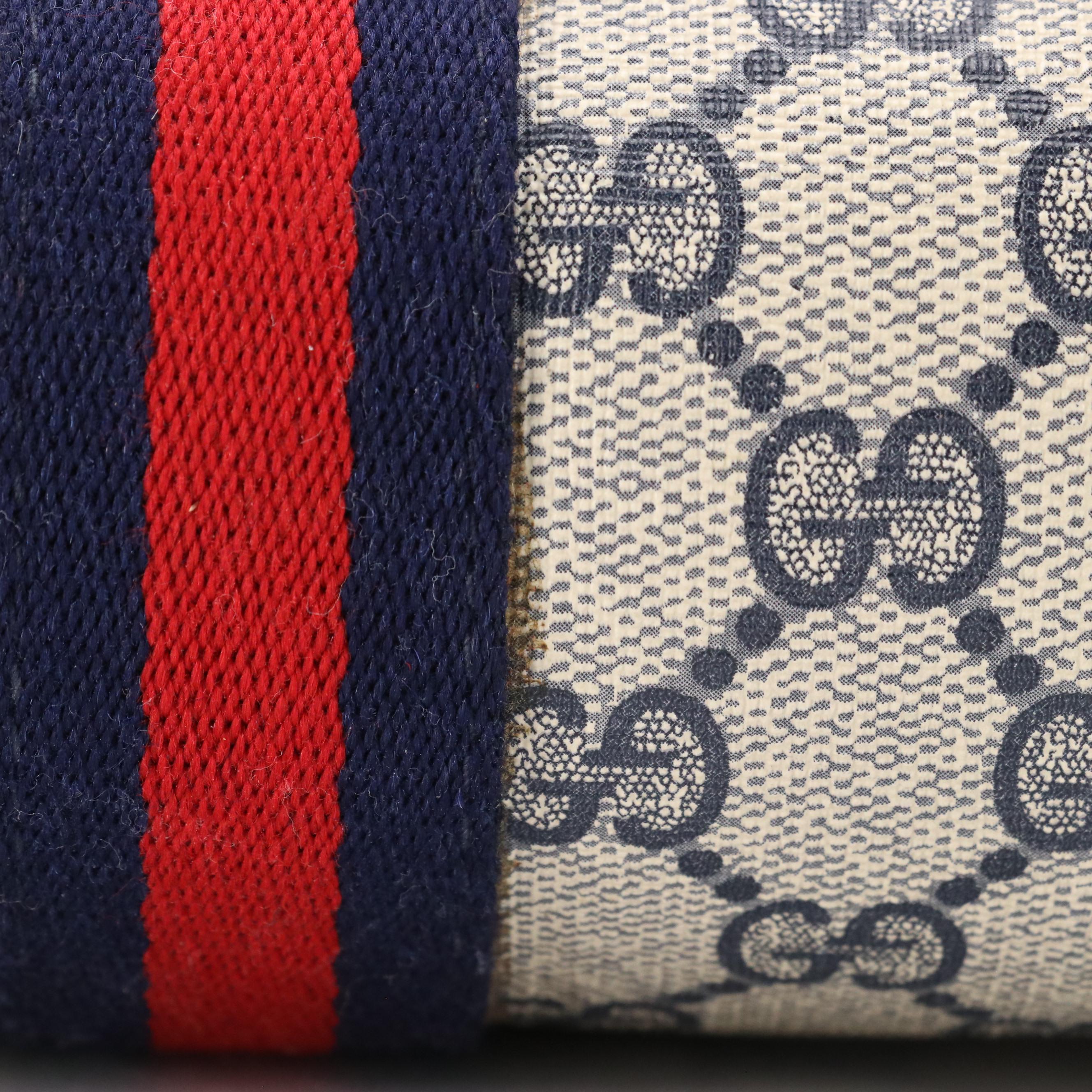 Gucci Accessory Collection GG Supreme Crossbody with Navy Cinghiale Leather Trim