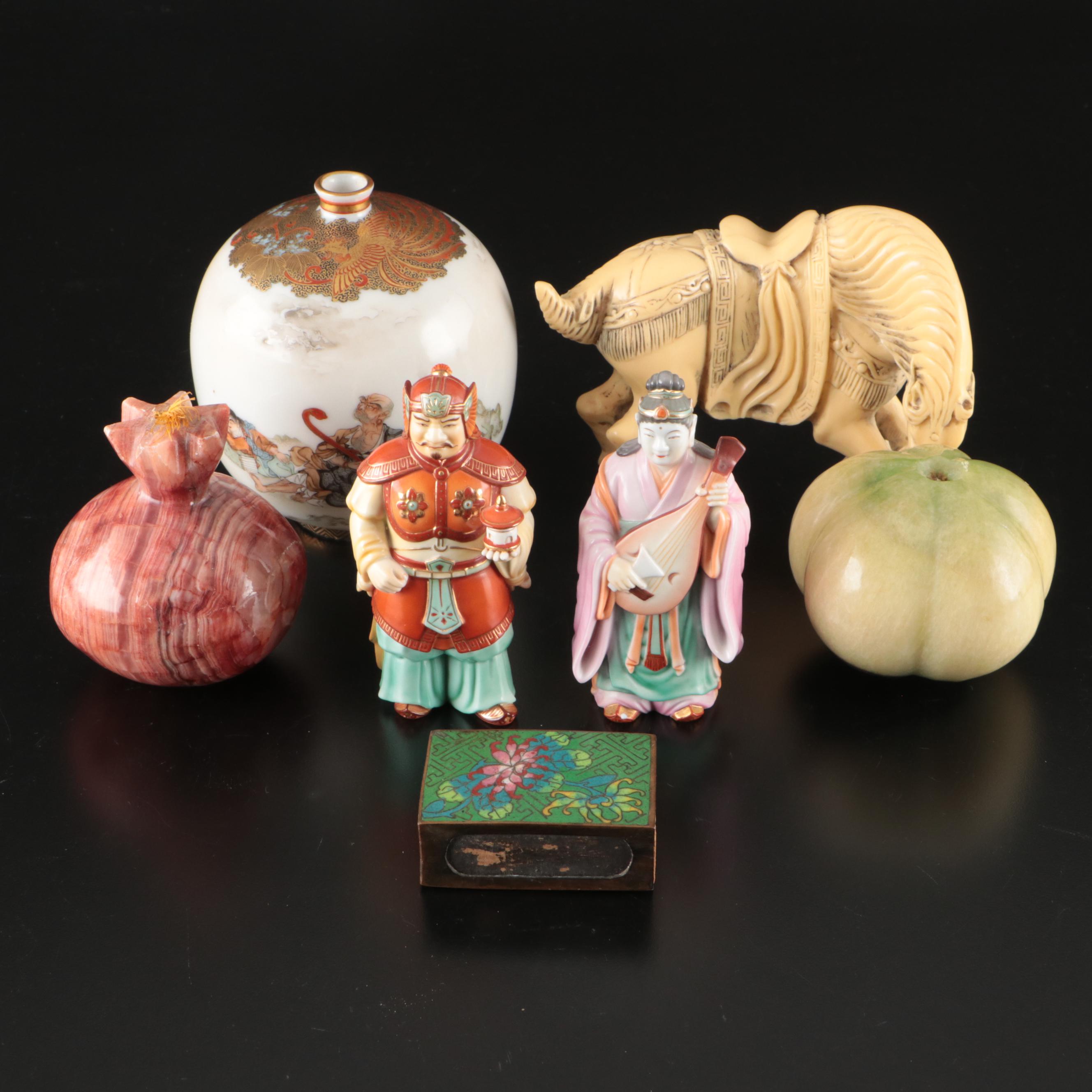 Japanese Kutani Porcelain Bottle Vase with Other Figurines and Décor