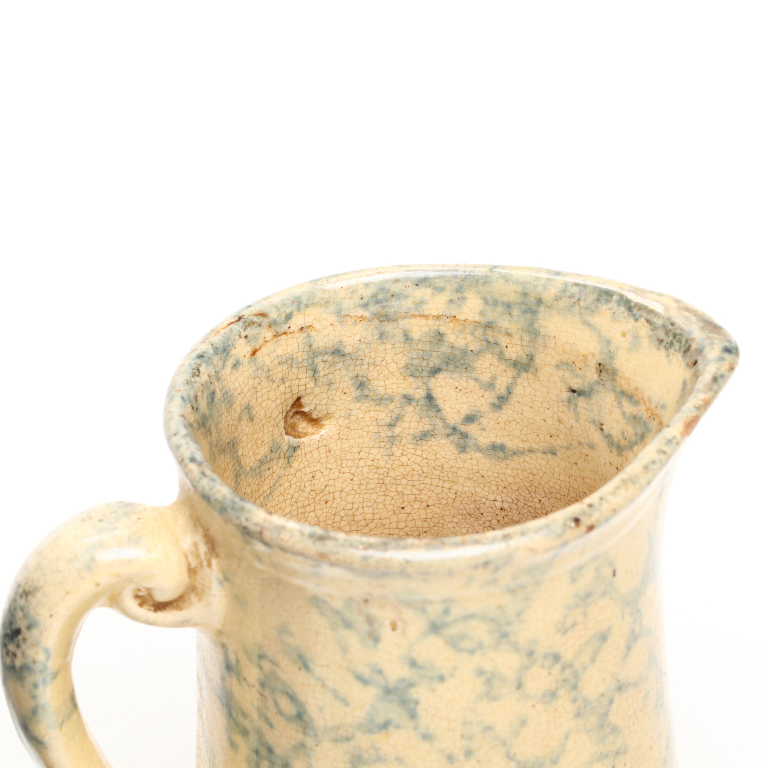 Stoneware Pitcher with Spongeware Creamer, Toothpick Holders and Mini Bowls