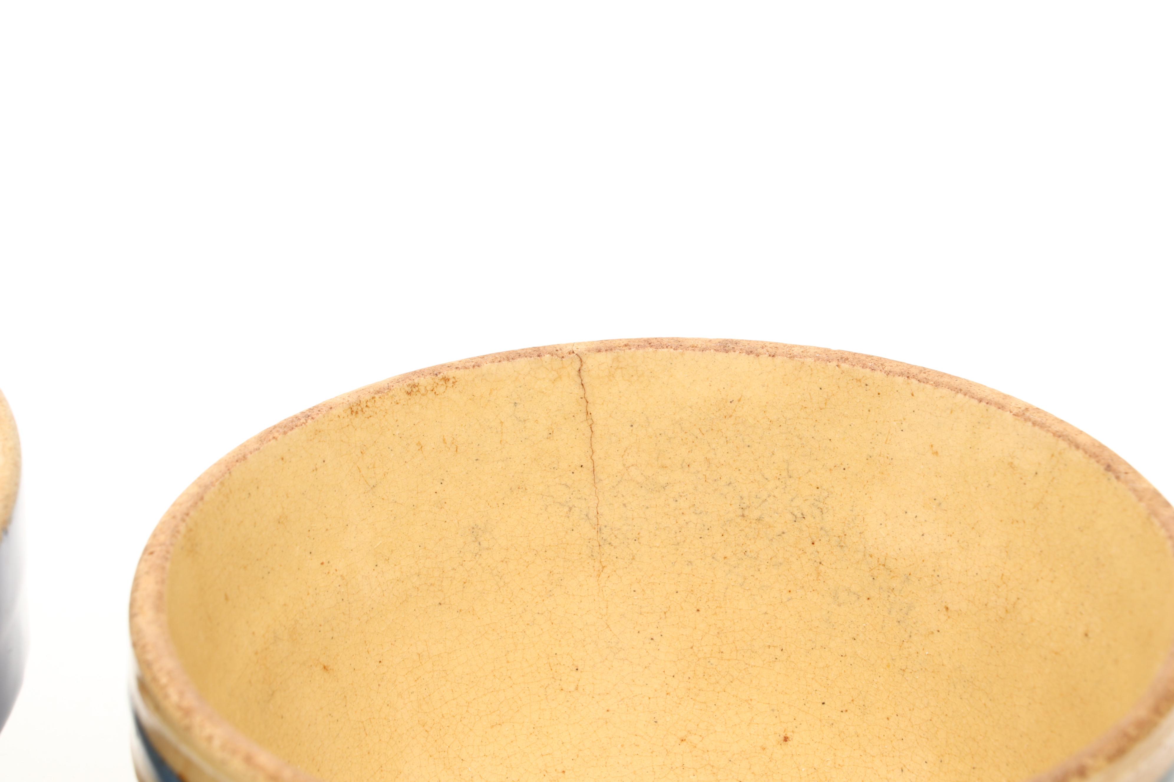 Stoneware Pitcher with Spongeware Creamer, Toothpick Holders and Mini Bowls