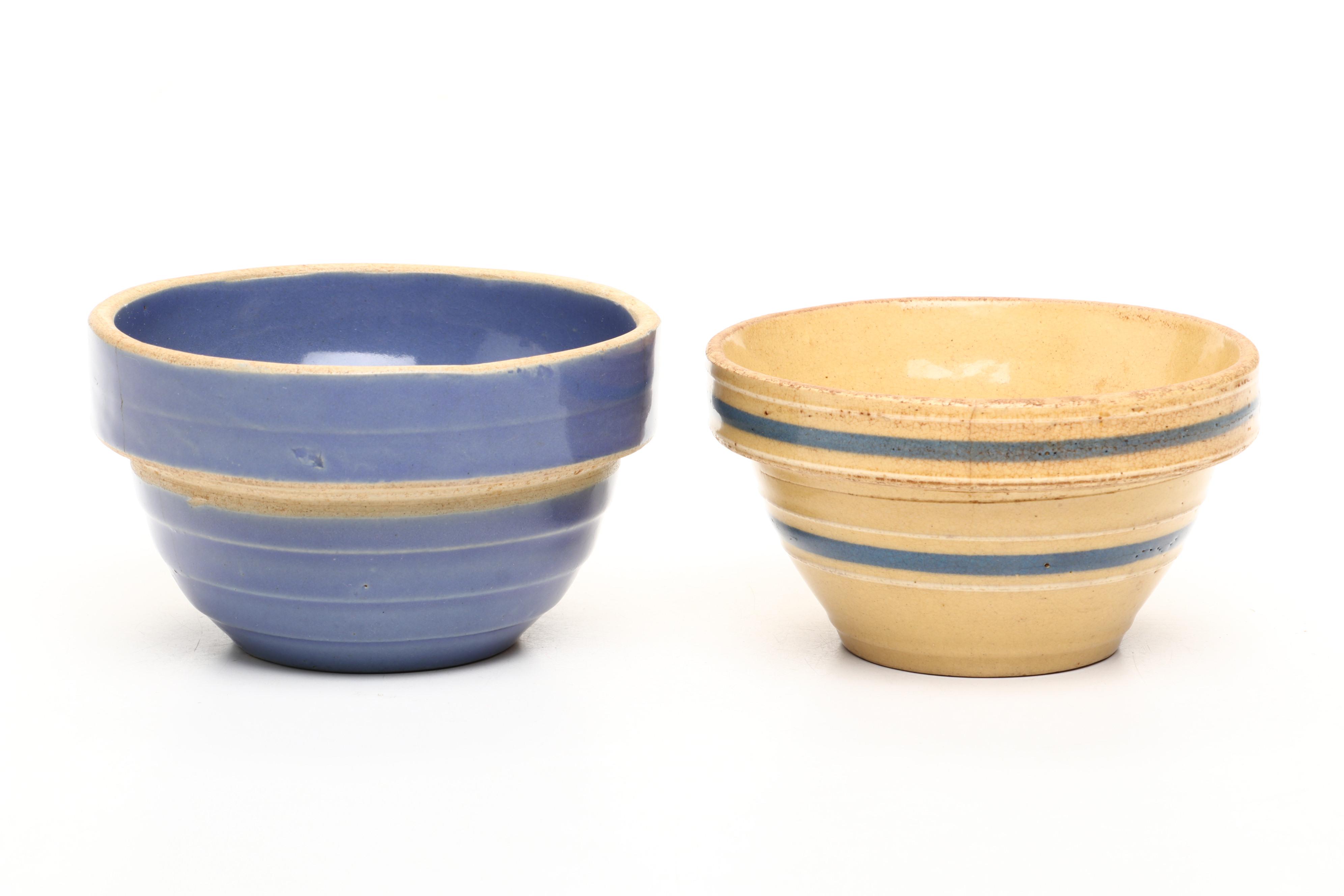 Stoneware Pitcher with Spongeware Creamer, Toothpick Holders and Mini Bowls