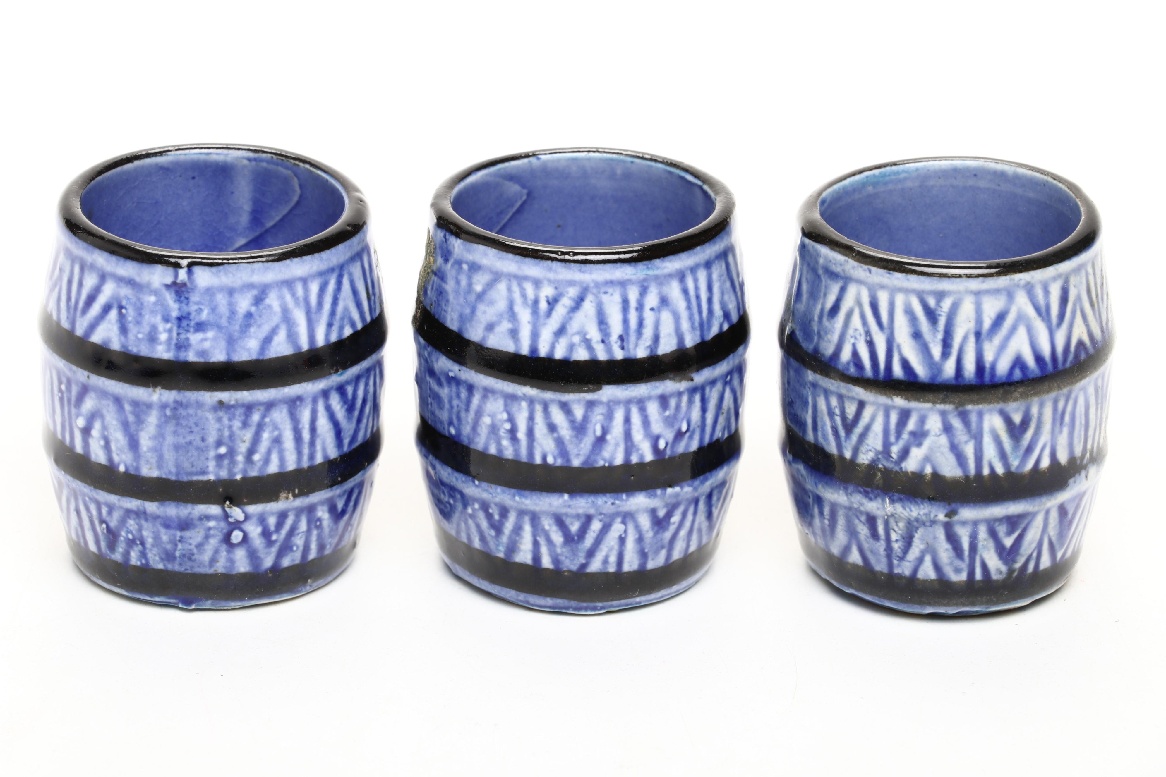 Stoneware Pitcher with Spongeware Creamer, Toothpick Holders and Mini Bowls