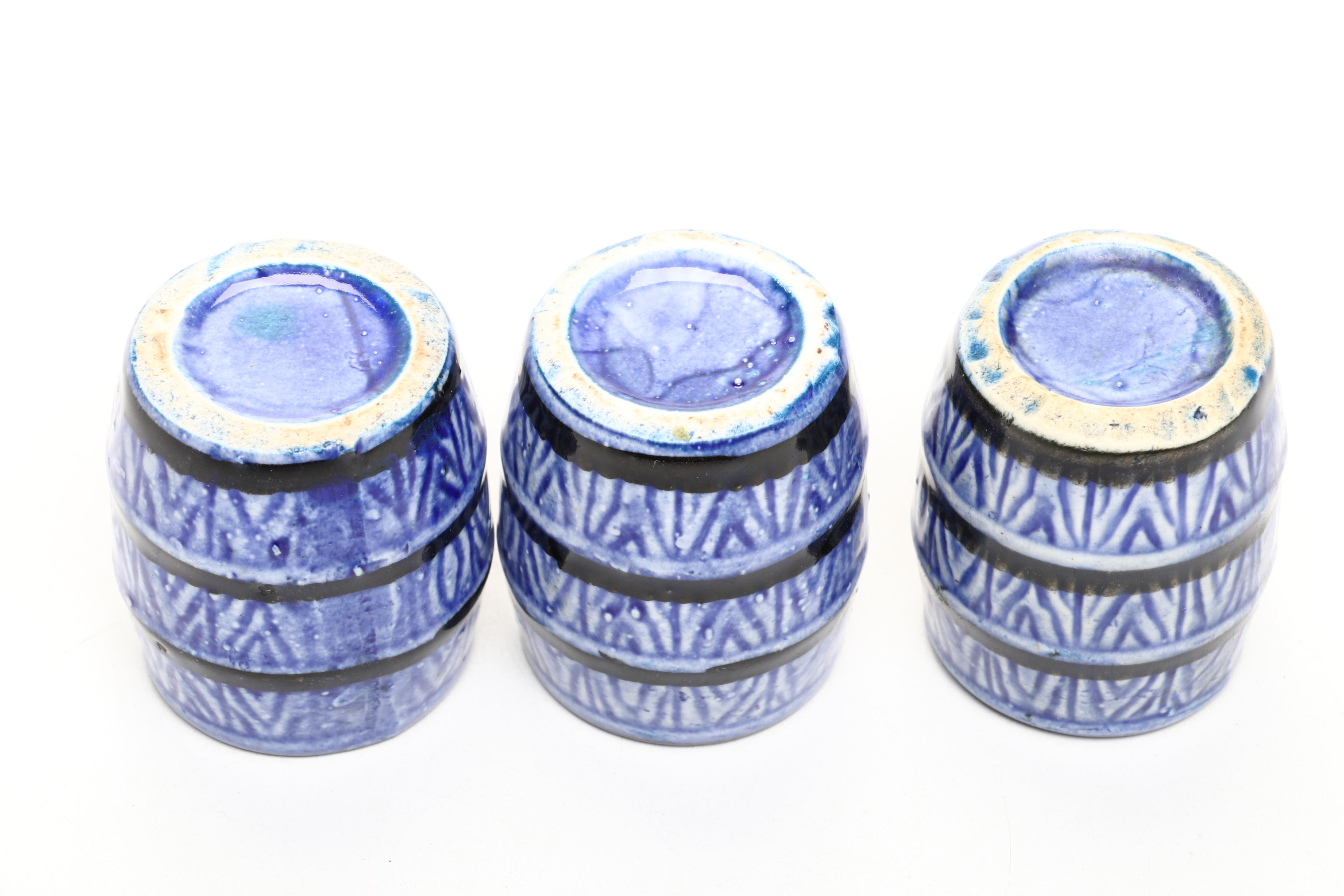 Stoneware Pitcher with Spongeware Creamer, Toothpick Holders and Mini Bowls