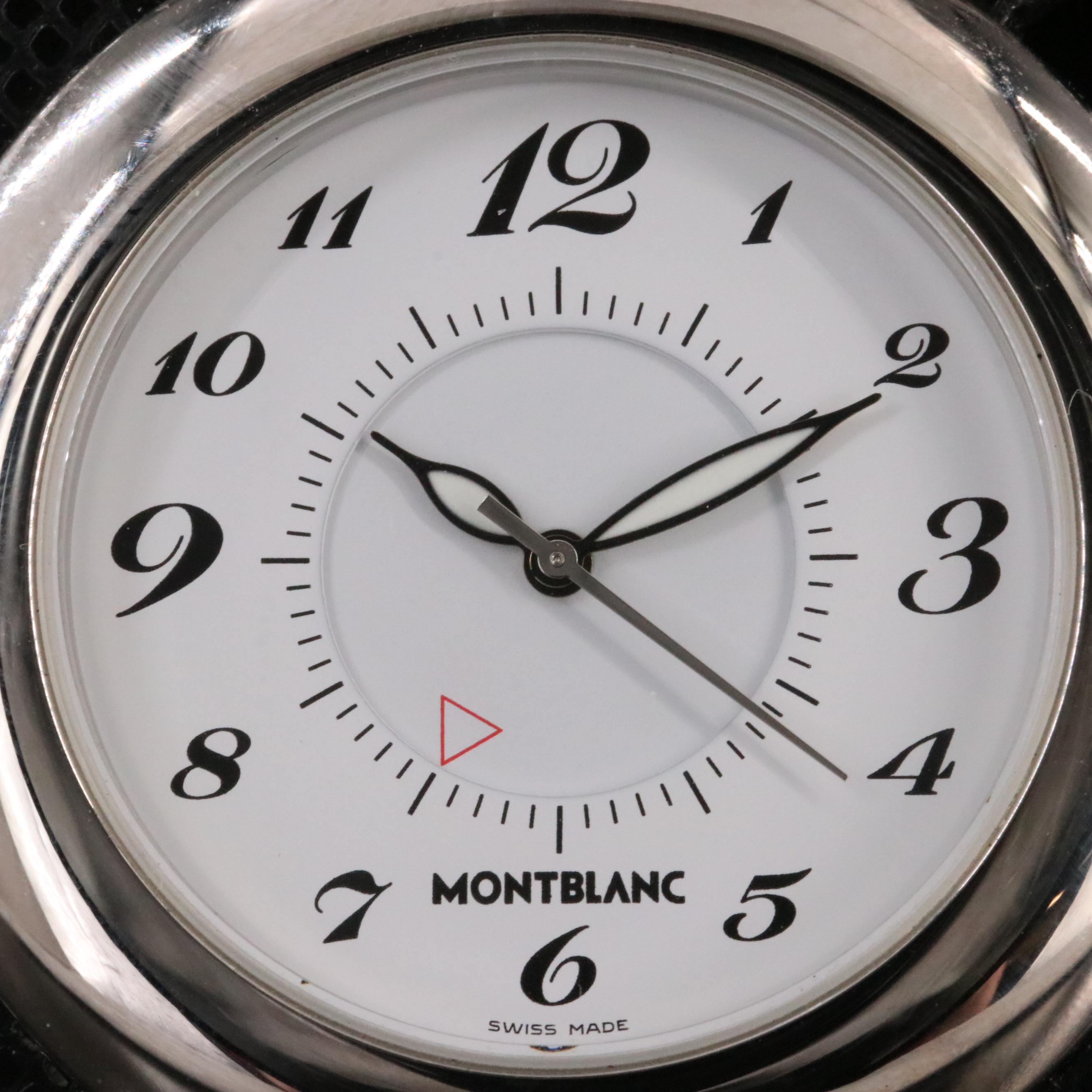 Montblanc Leather Travel Alarm M29419 White Dial Steel Quartz Clock