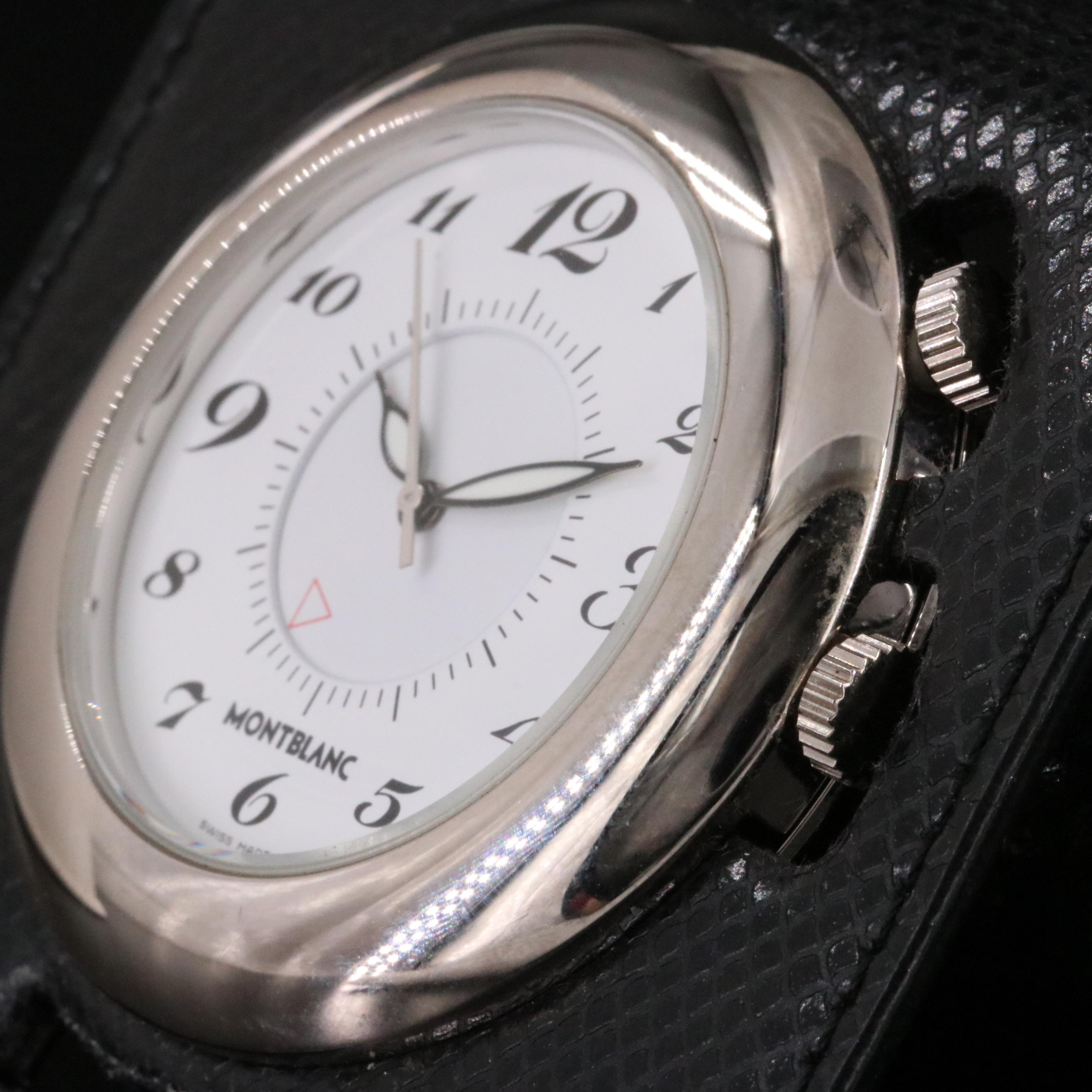 Montblanc Leather Travel Alarm M29419 White Dial Steel Quartz Clock