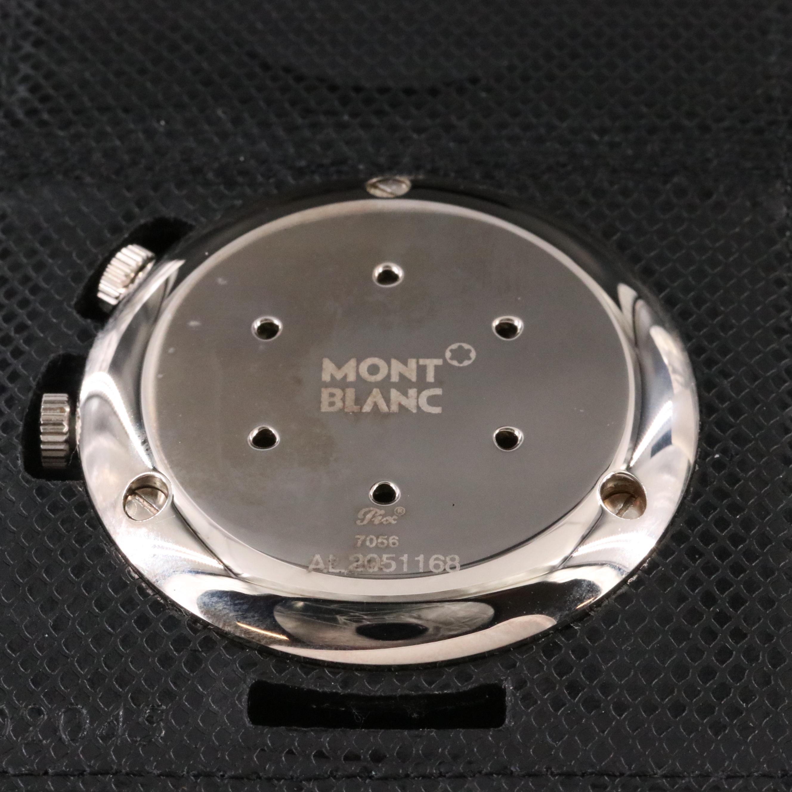 Montblanc Leather Travel Alarm M29419 White Dial Steel Quartz Clock