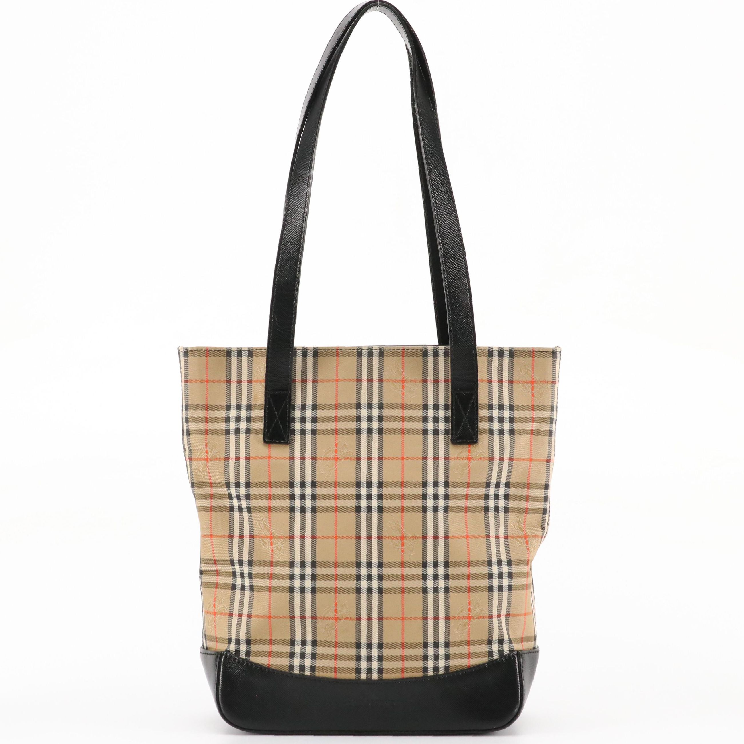 Burberrys Haymarket Check and Saffiano Leather Tote