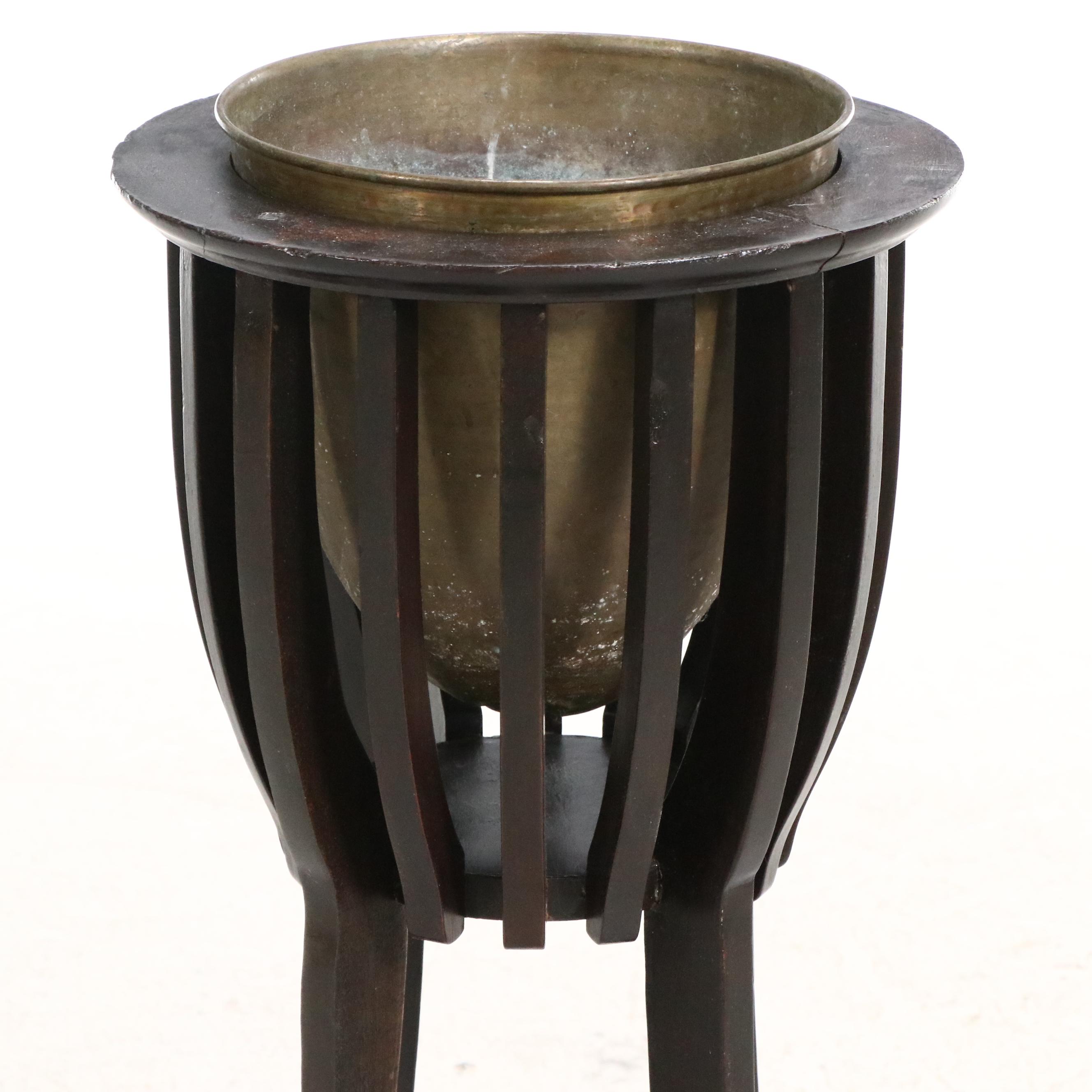 Sheboygan Lakeside Craft Shop Jardinière Stand with Brass Planter