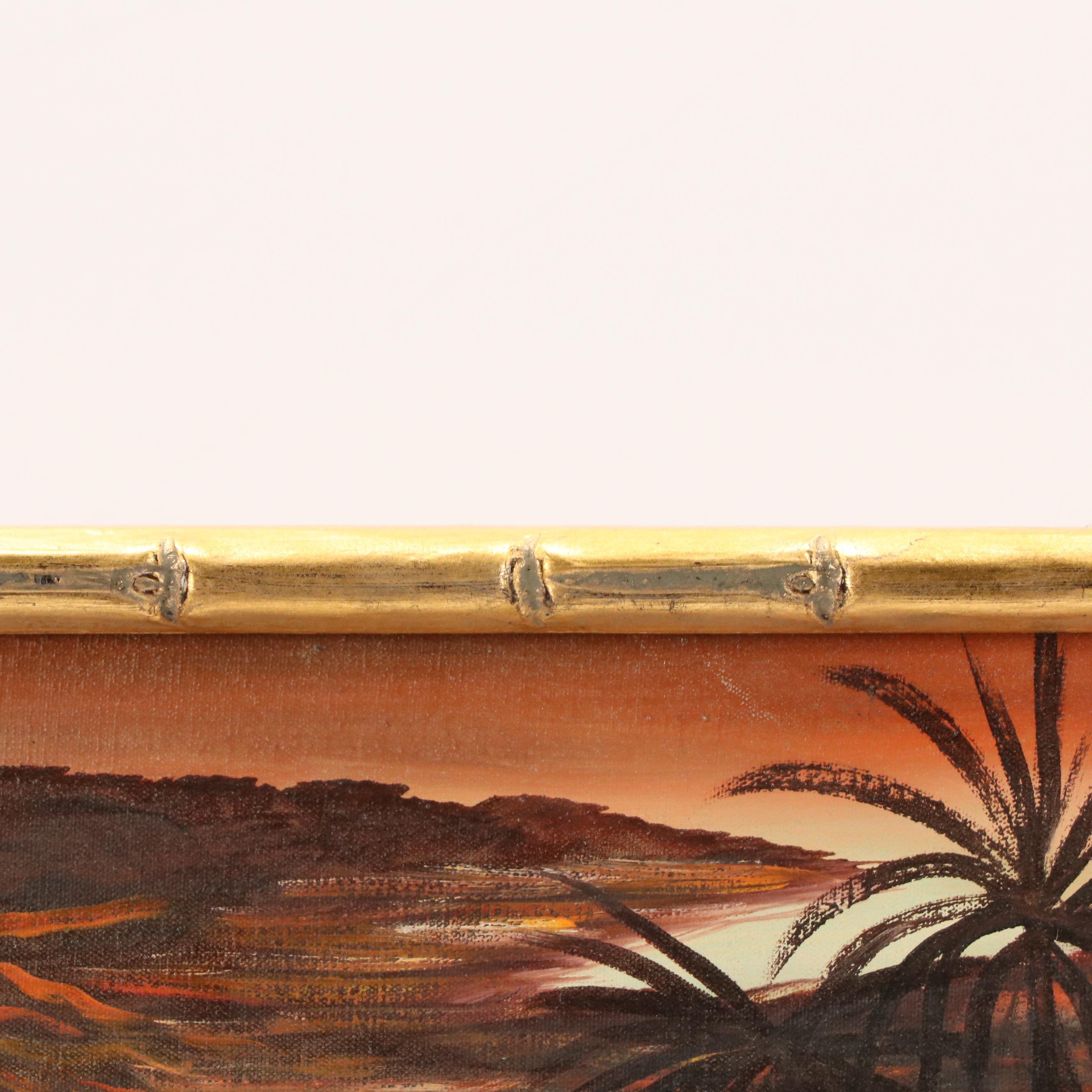 J. Vargas Tropical Sunset Landscape Acrylic Painting, 20th Century