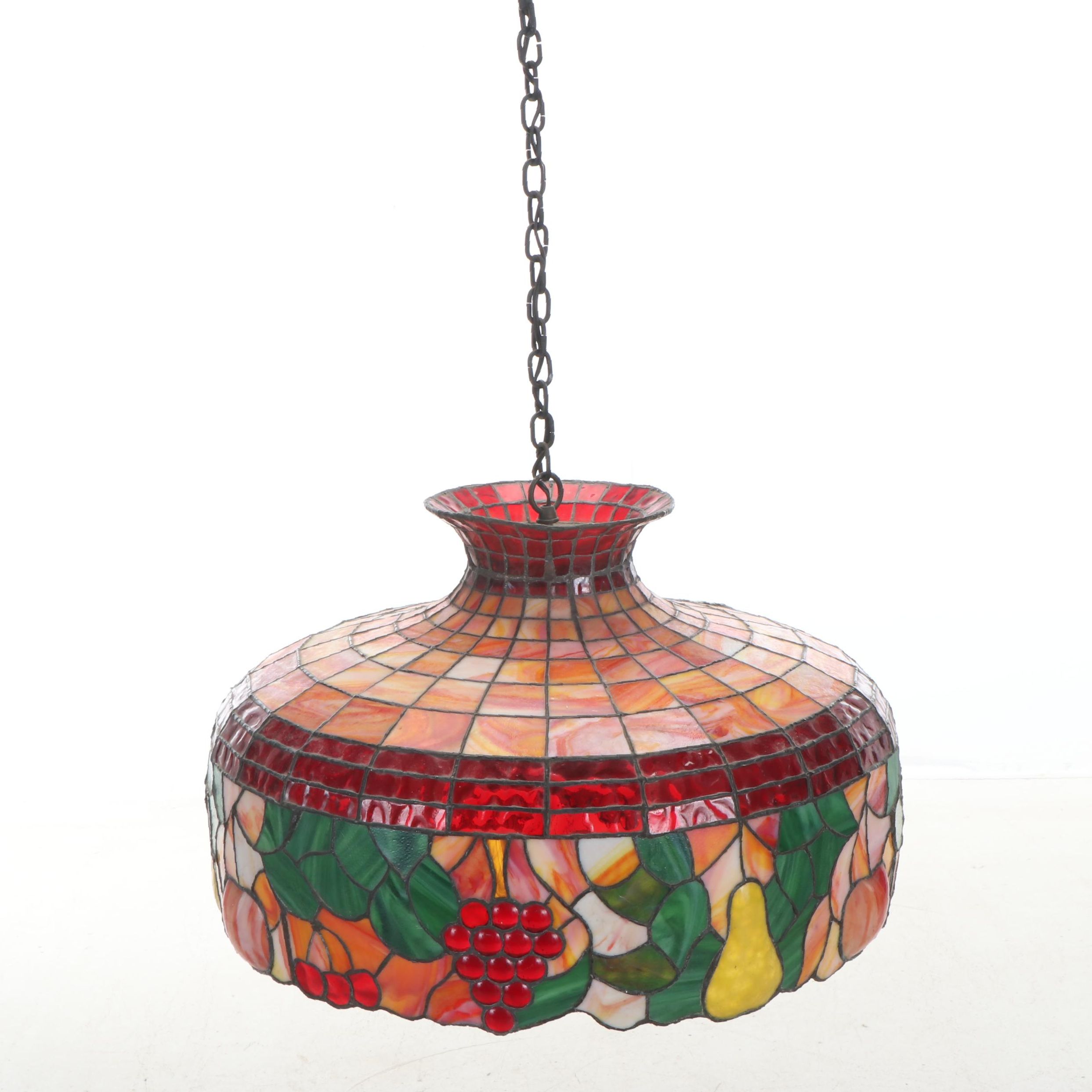 Slag and Pebble Glass Pendant Light Fixture, Vintage