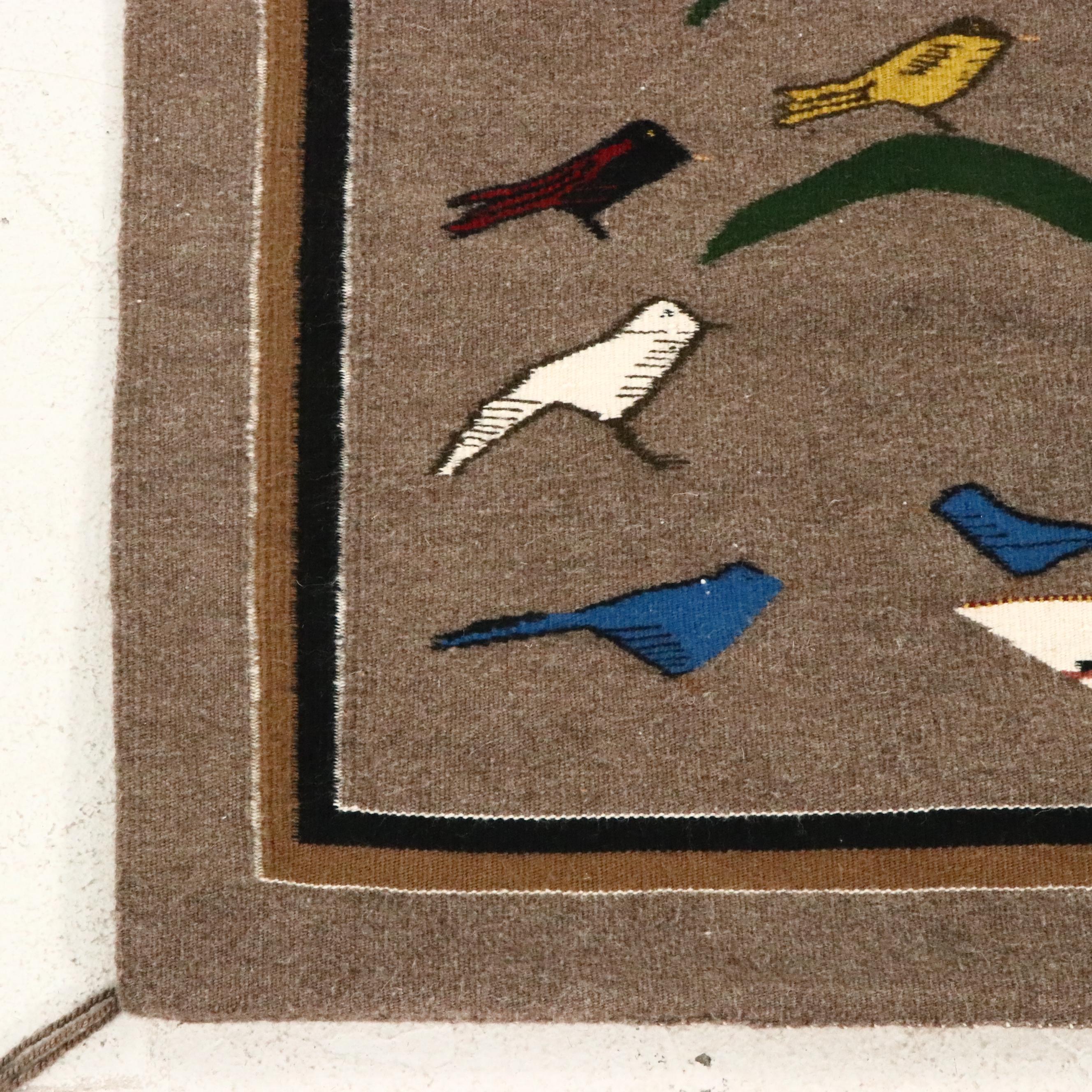 Handwoven Virginia Stash Navajo "Tree of Life" Birds with Corn Stalk Accent Rug