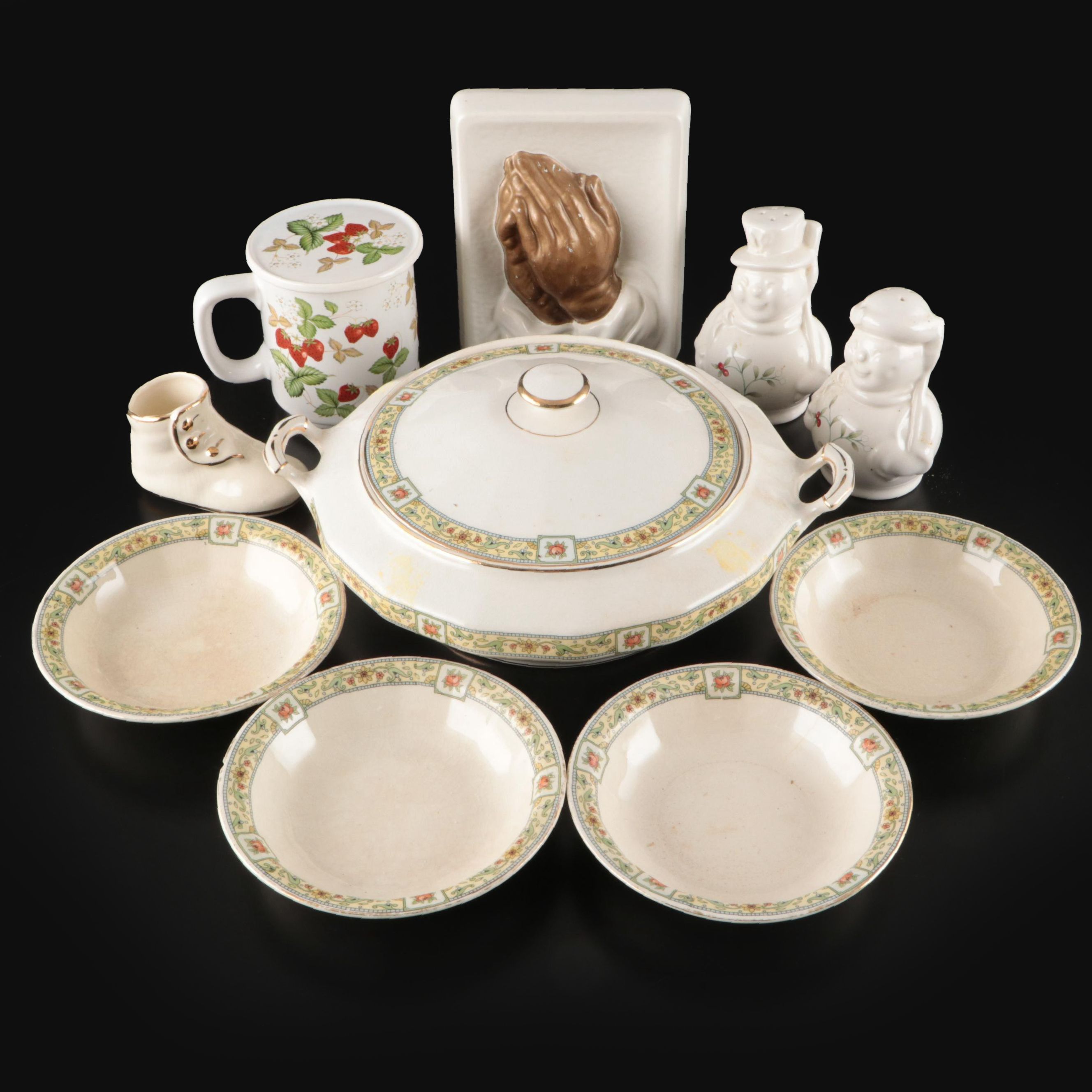 Edwin M. Knowles Porcelain Lidded Dish and Dessert Bowls with Other Tableware