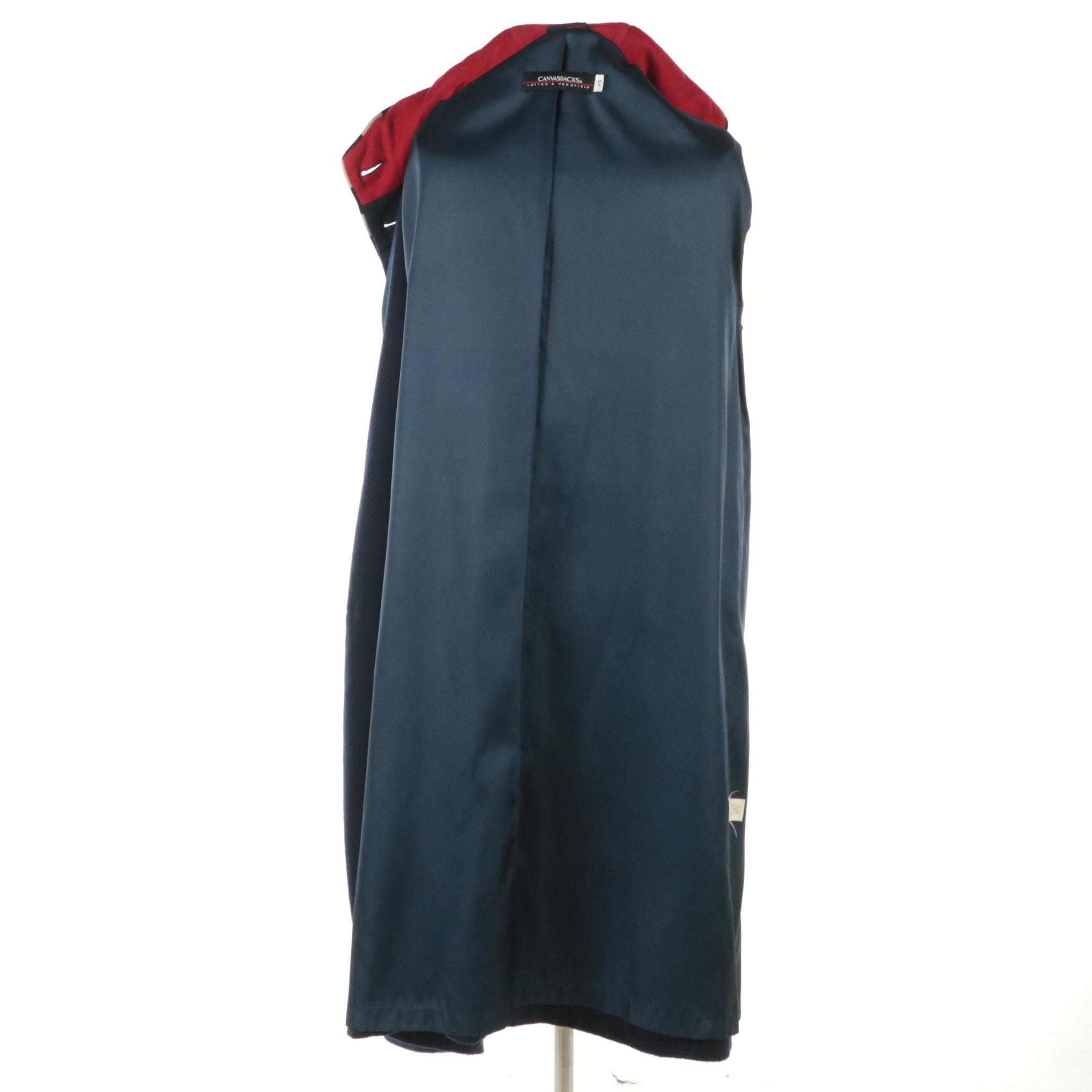 Canvasback Long Hooded Jacket in Navy Blue Patchwork Wool