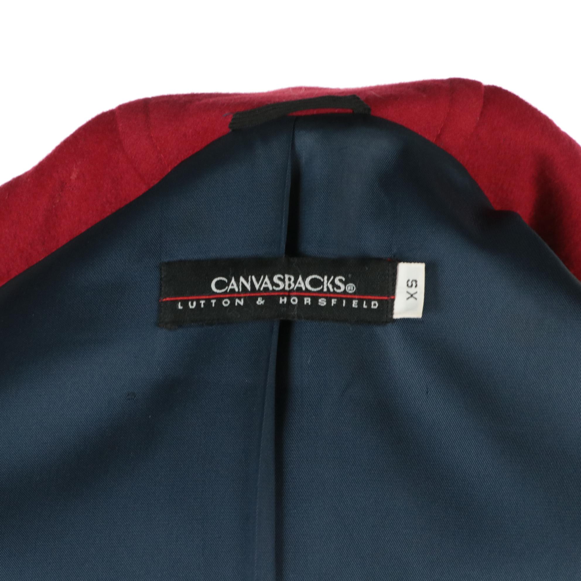 Canvasback Long Hooded Jacket in Navy Blue Patchwork Wool
