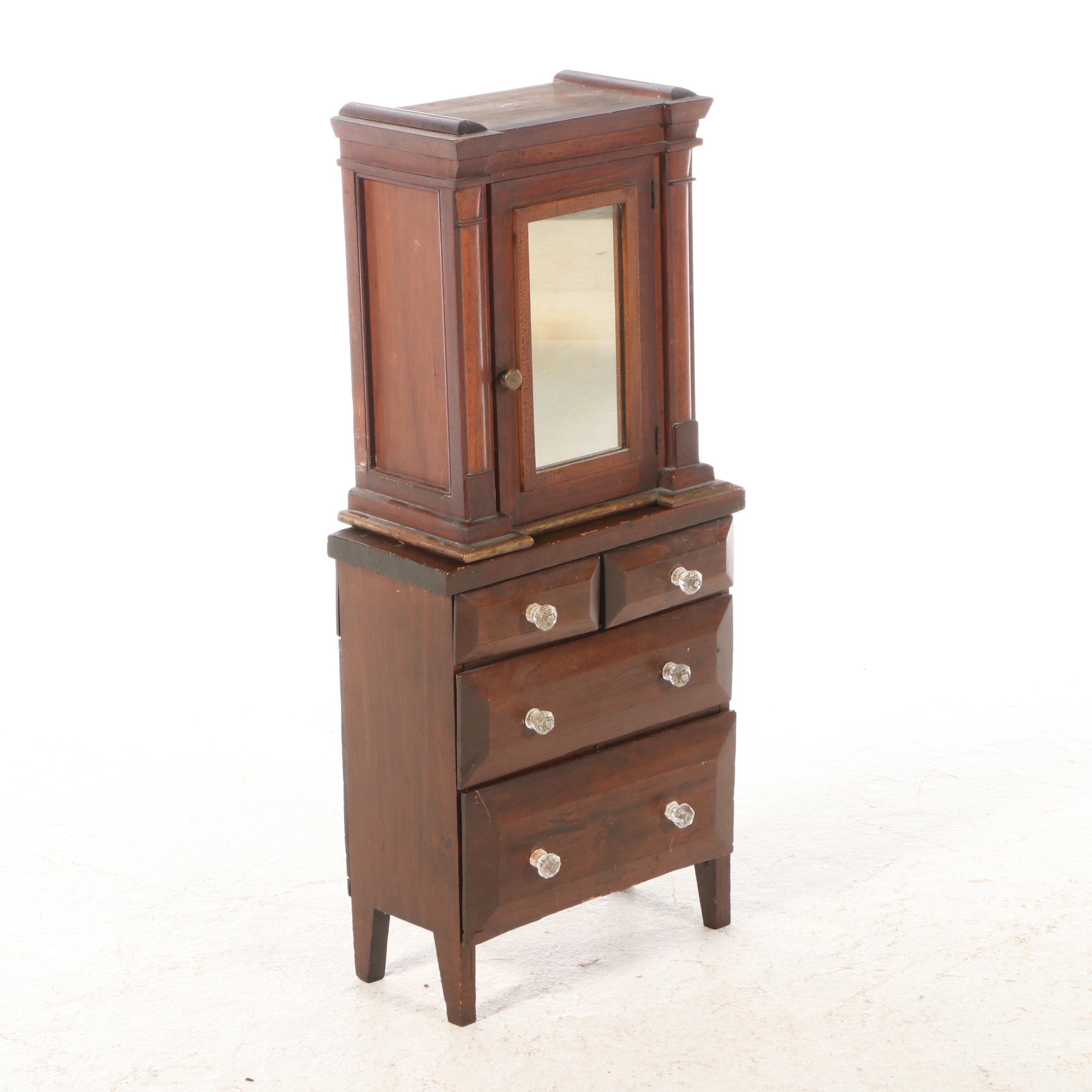 Child's Size American Empire Style Cabinet on Chest of Drawers