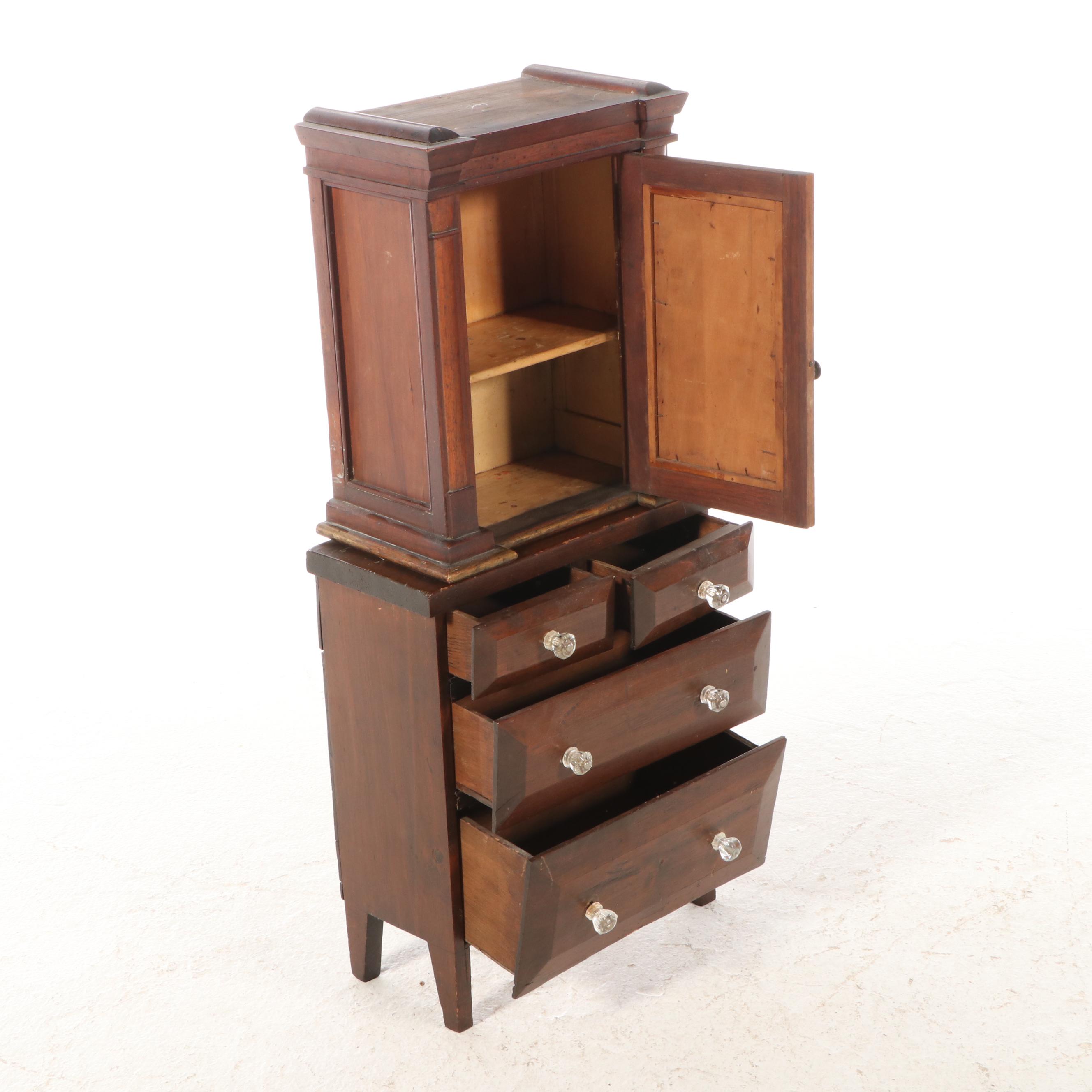 Child's Size American Empire Style Cabinet on Chest of Drawers