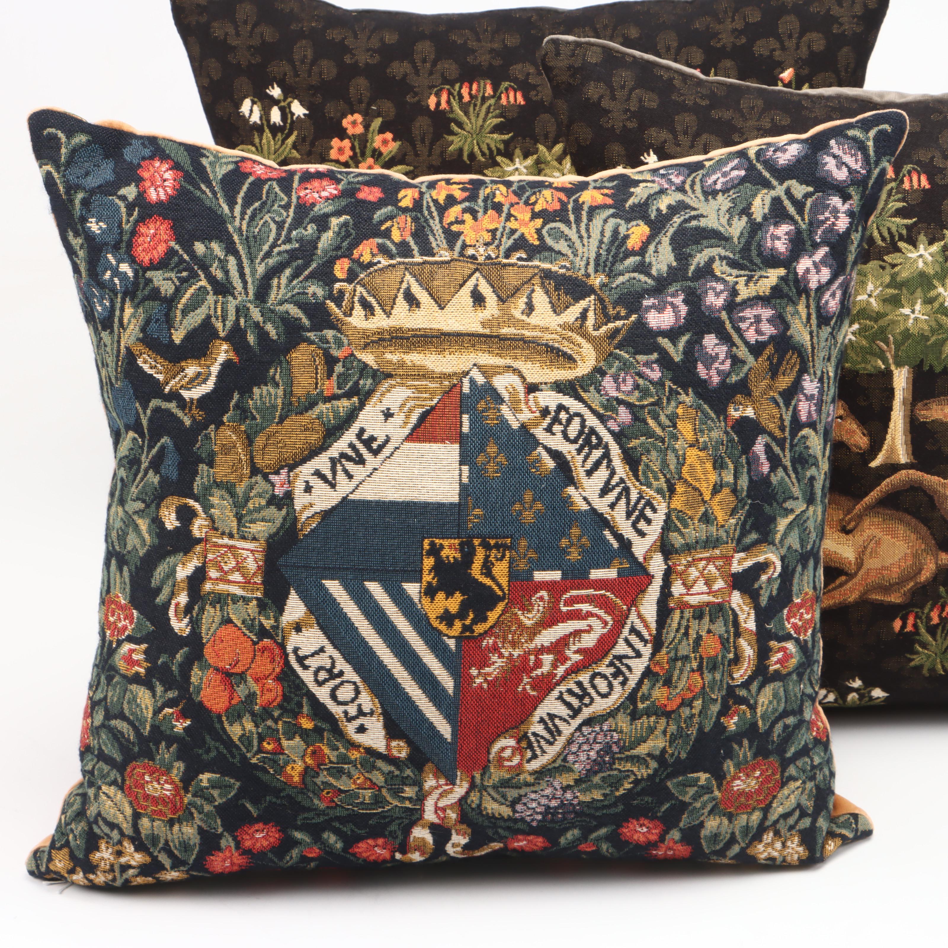 Belgian Style Deer with Stag and Other Tapestry Accent Pillows