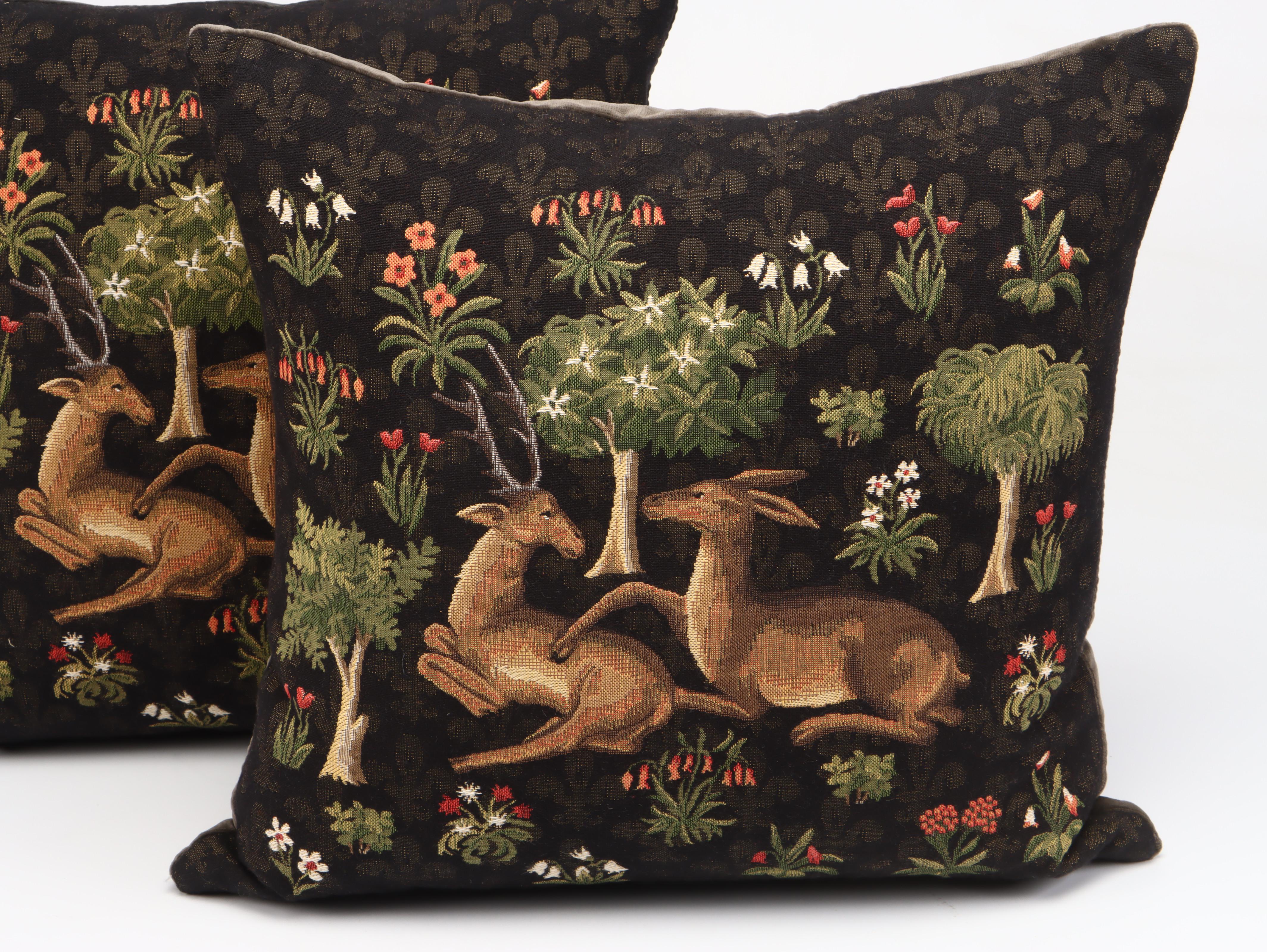 Belgian Style Deer with Stag and Other Tapestry Accent Pillows