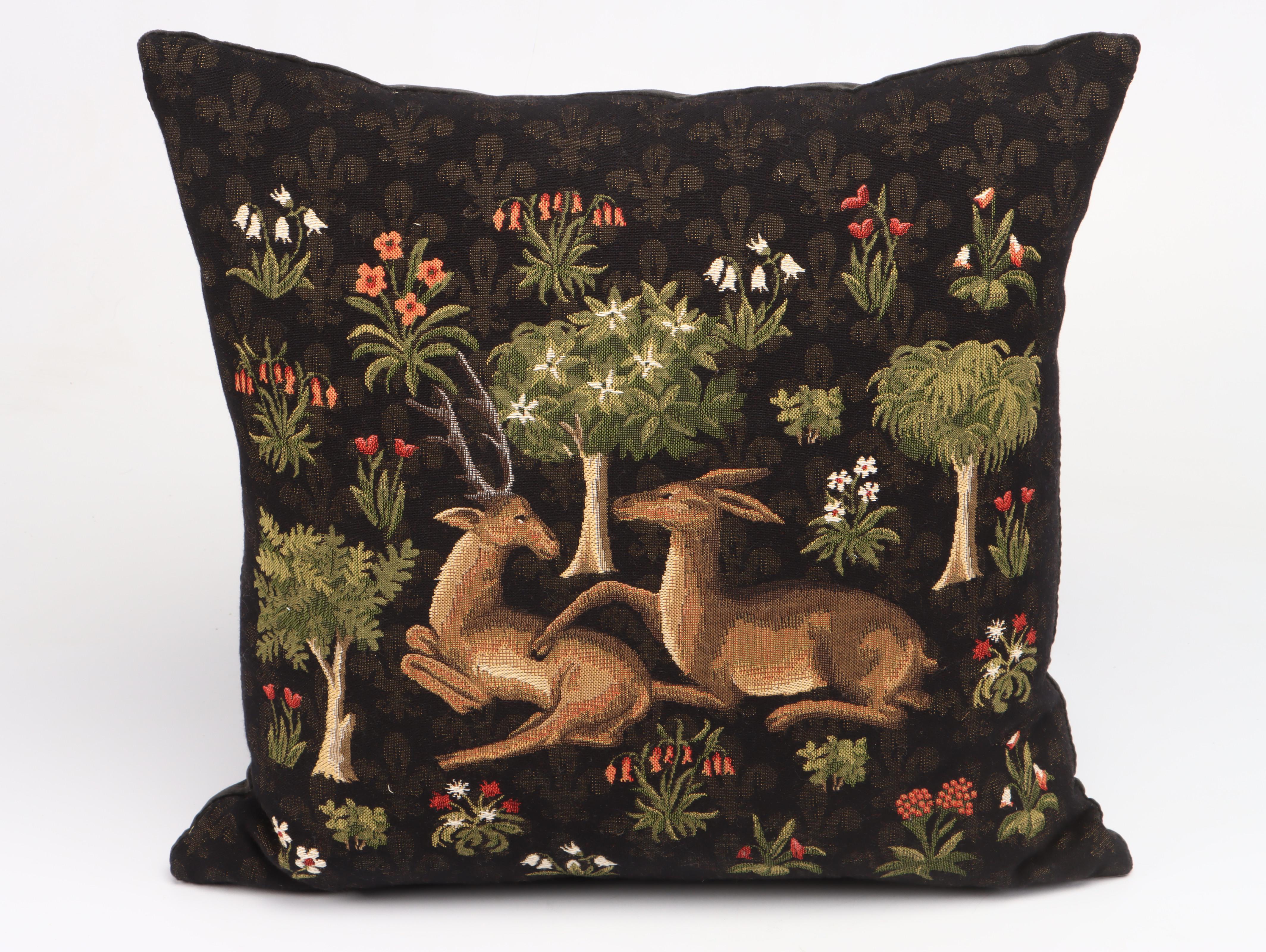 Belgian Style Deer with Stag and Other Tapestry Accent Pillows