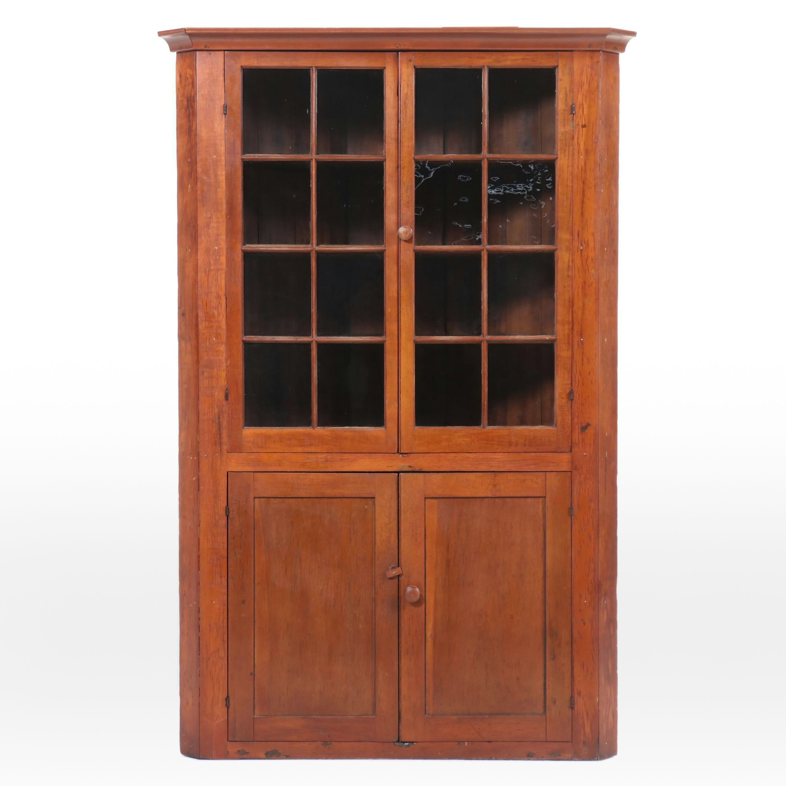 American Cherrywood Sixteen-Light Corner Cupboard, Early to Mid-19th Century