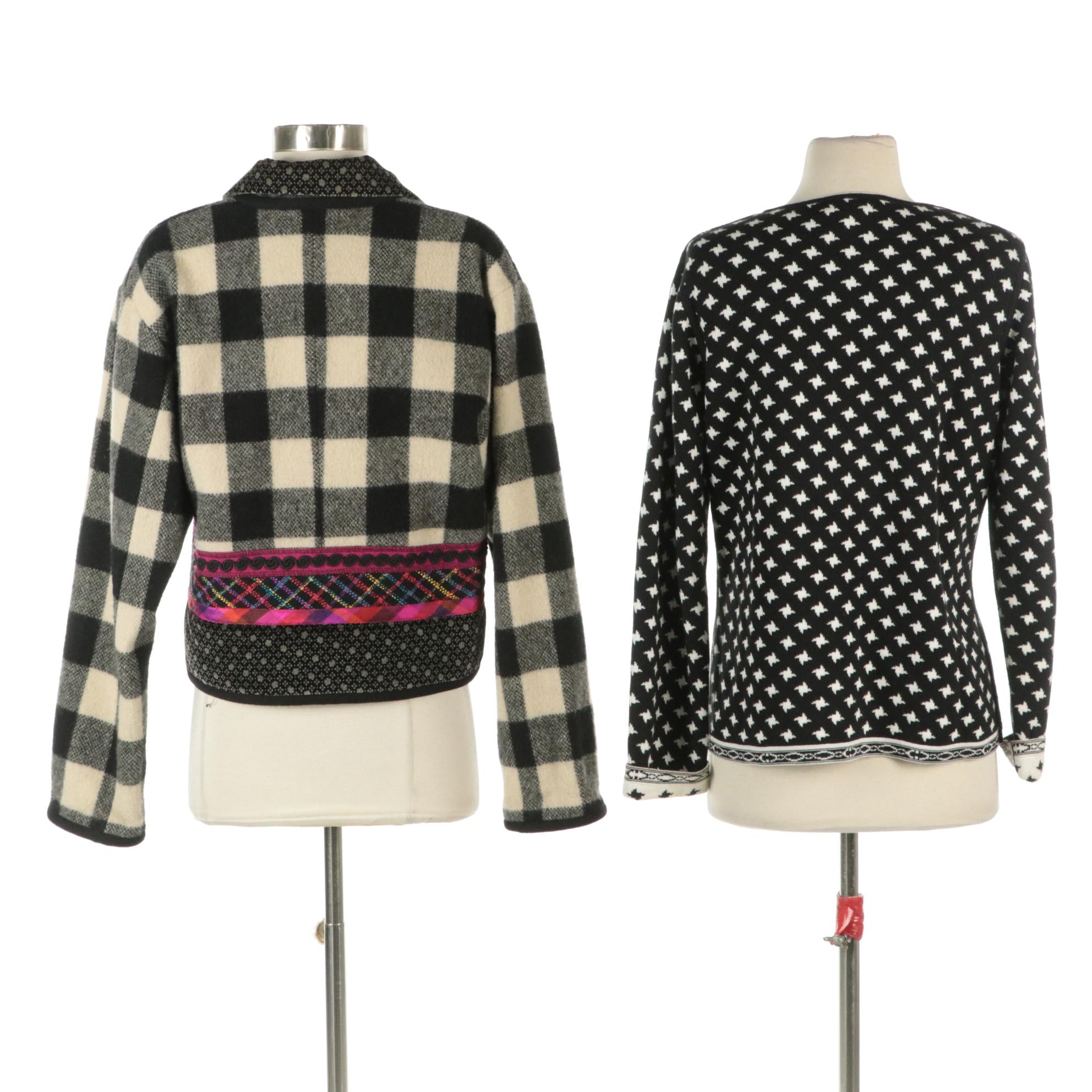 Canvasbacks Wool Patchwork Button-Front Jacket and Orvis Patterned Zip Jacket